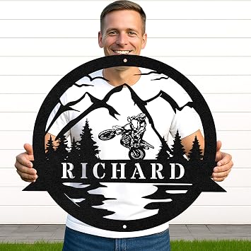 Custom Dirt Bike Rider Metal Sign Personalized Motocross Name Wall Decor for Teen Boys Garage Room Gift for Men Biker Fans Durable Steel Wall Art