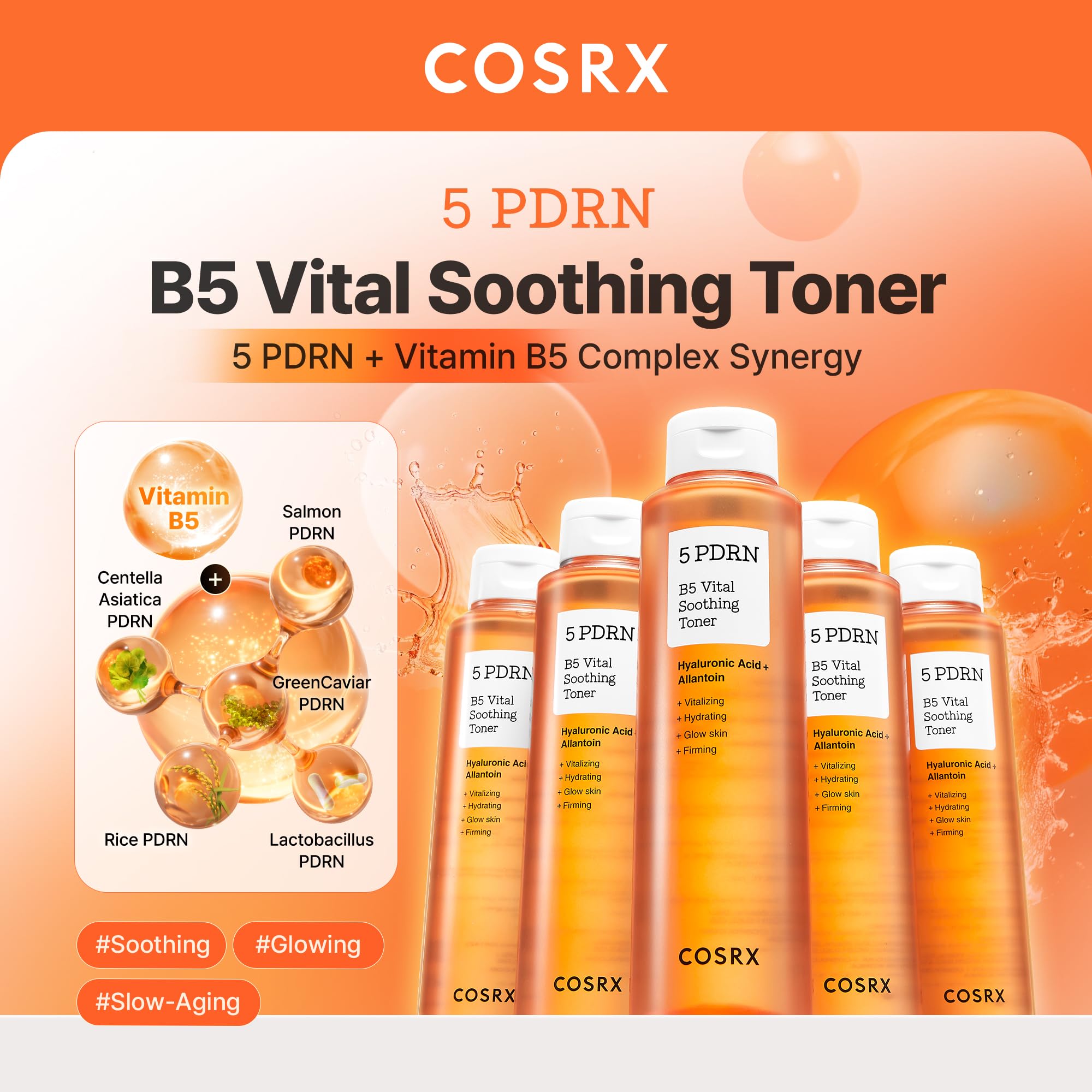COSRX 5 PDRN B5 Vital Soothing Toner 280 ml – Cura della pelle coreana per la cura e la rivitalizzazione della pelle con DNA di salmone, Centella e Pantenolo