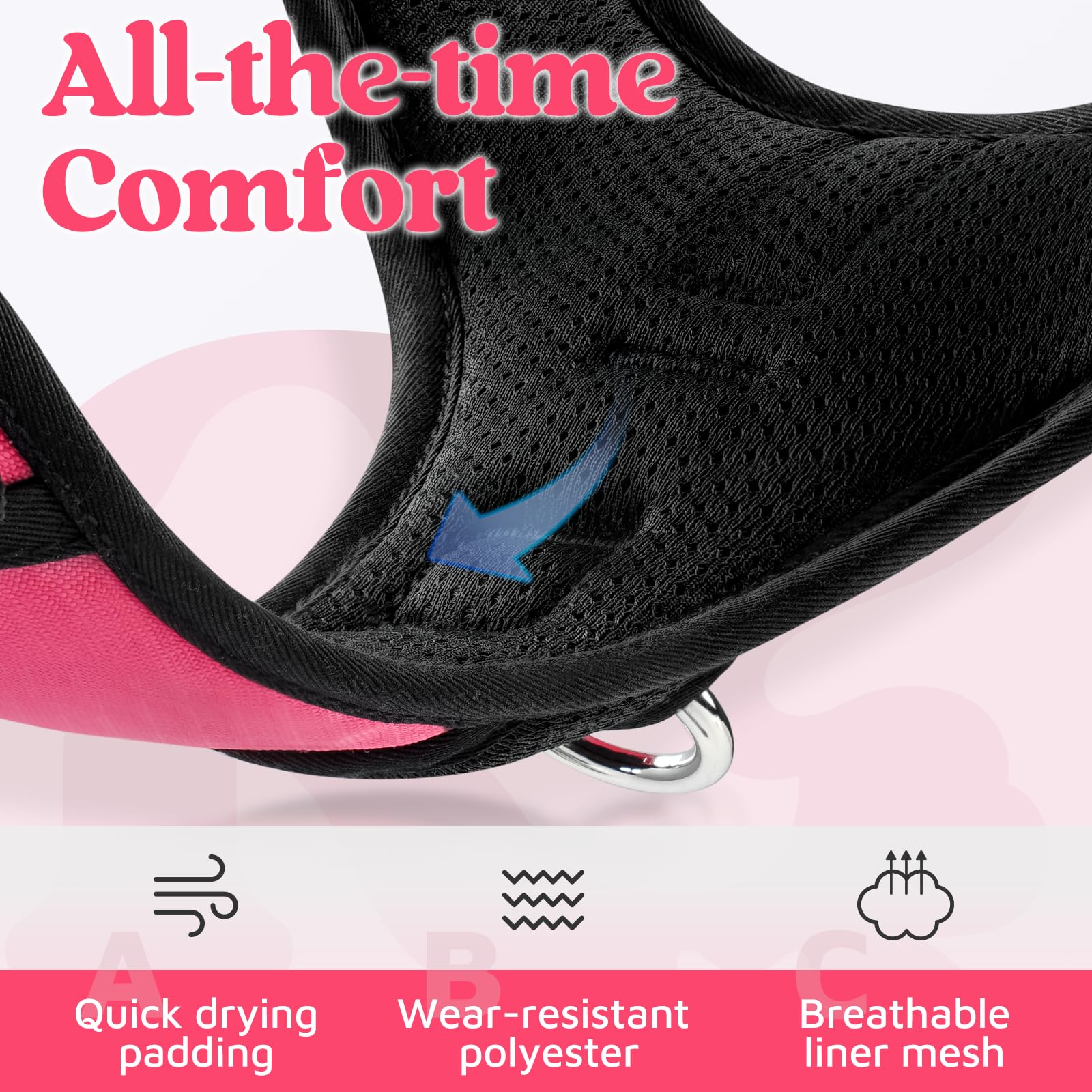 rabbitgoo Harnais anti-traction pour chien réglable avec 3 boucles, harnais rembourré doux pour animal domestique avec poignée de contrôle facile et bandes réfléchissantes, rose, taille XL