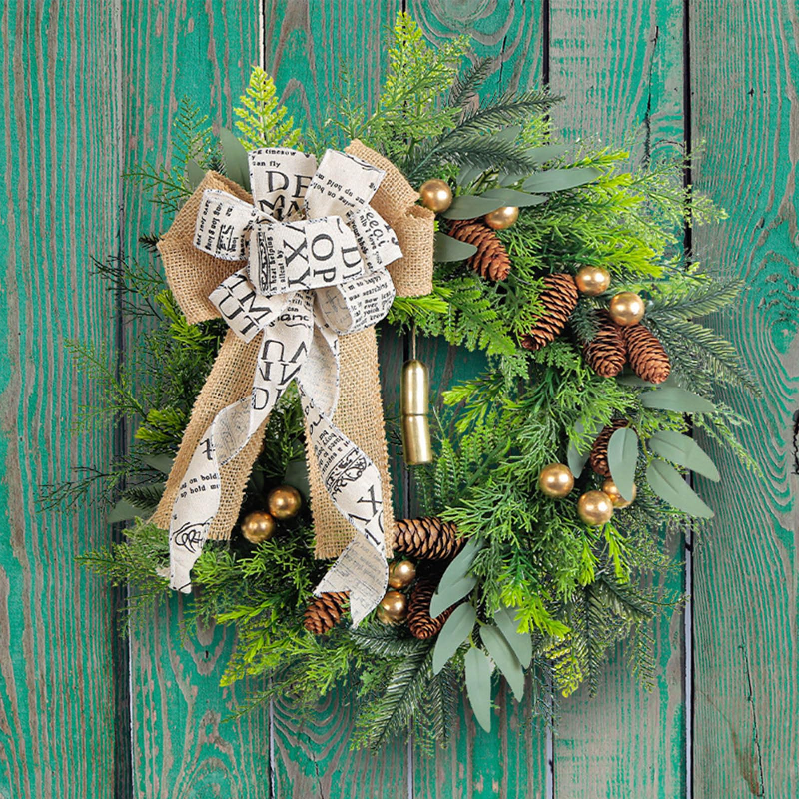 Decoraciones de puerta de Navidad, coronas de Navidad para puerta delantera con luces, corona artificial con adornos para vacaciones, Acción de Gracias, otoño e invierno (verde, talla única)