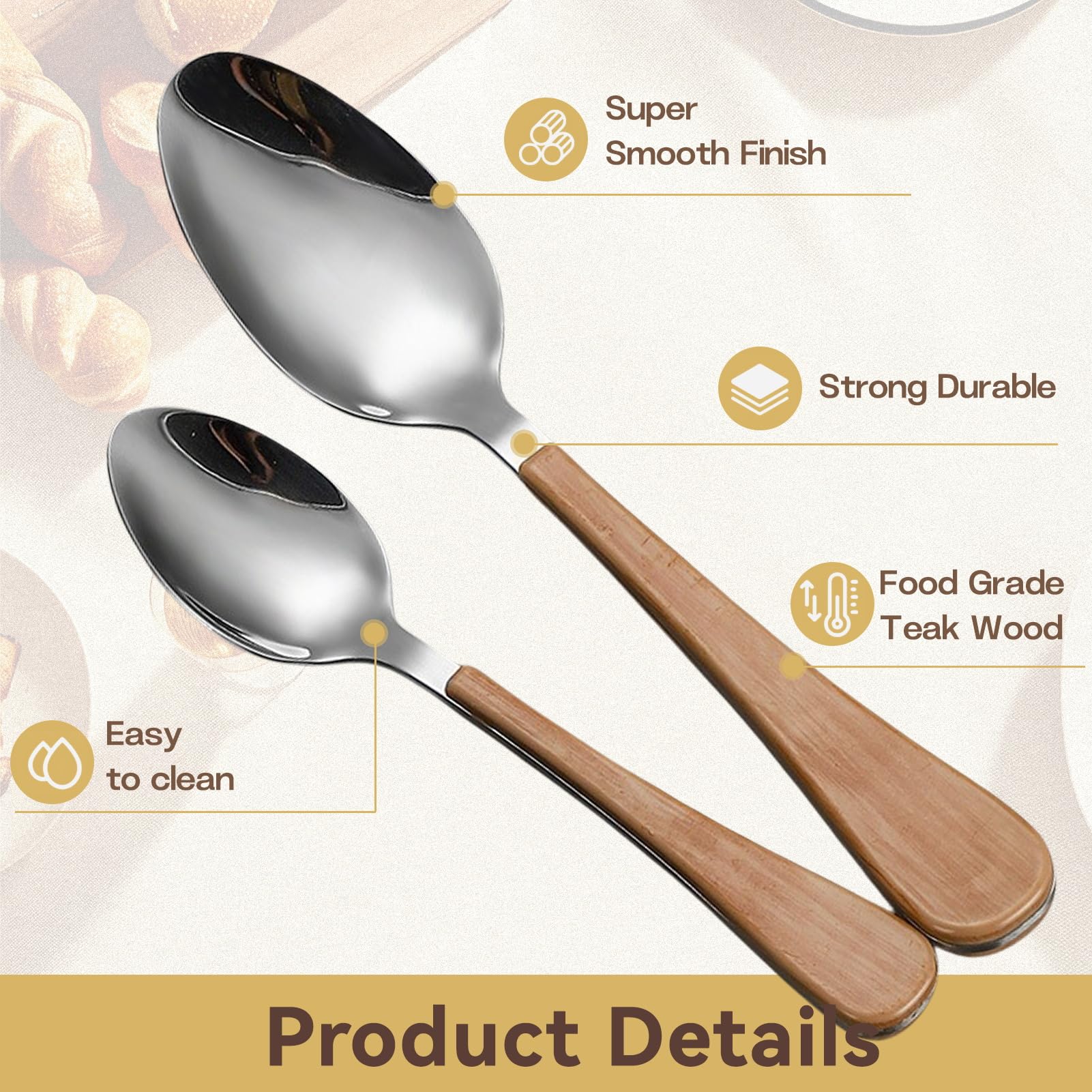 Juego De Cubiertos De Acero Inoxidable, Flatware Set 4, Mango De Madera Clásico Duradero, Cuchillo Para Carne Tenedor Cuchara Para El Hogar, Hotel, Restaurante, Fiesta (20pcs)