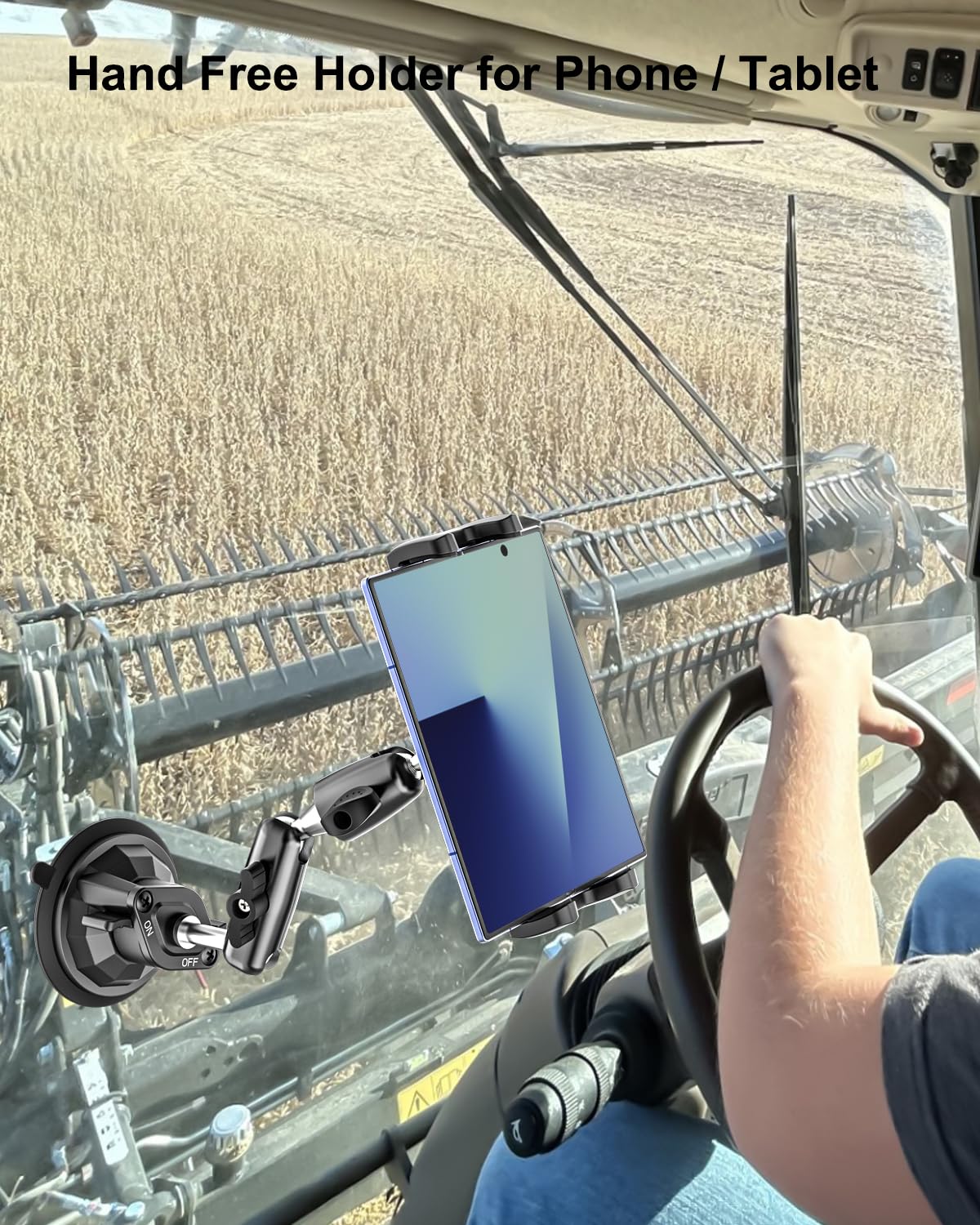 Uchwyt na tablet traktor, mocna przyssawka uchwyt do tabletu do maszyn rolniczych, wytrzymały stojak na przednią szybę traktora do iPad Pro 12.9, 11, Air, Mini, Galaxy Tab, Z Fold, iPhone