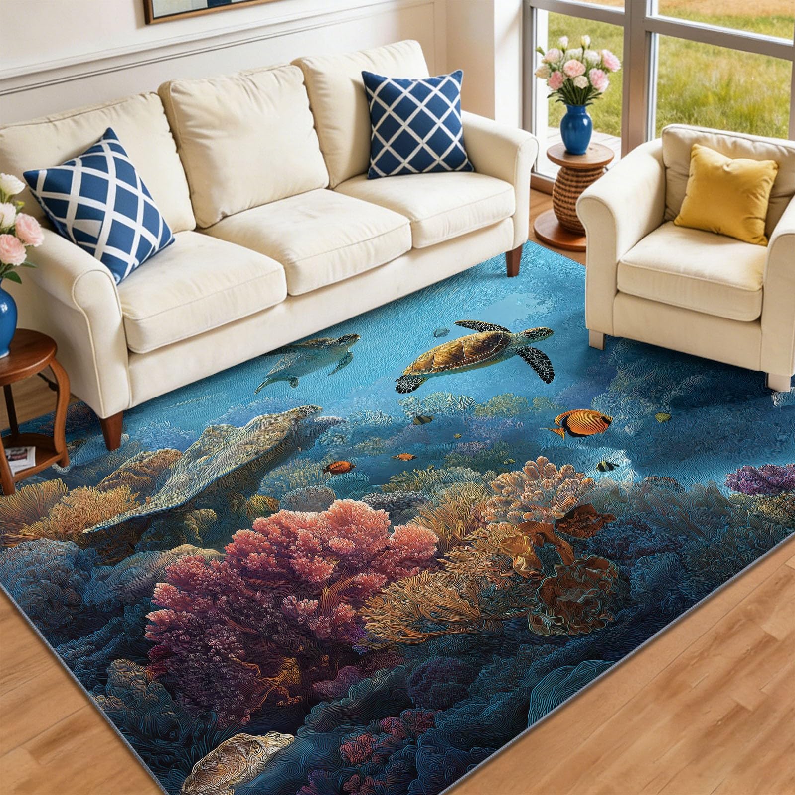 Tapis de salon bleu 160x230 cm décor océan pour réveiller la chambre des enfants