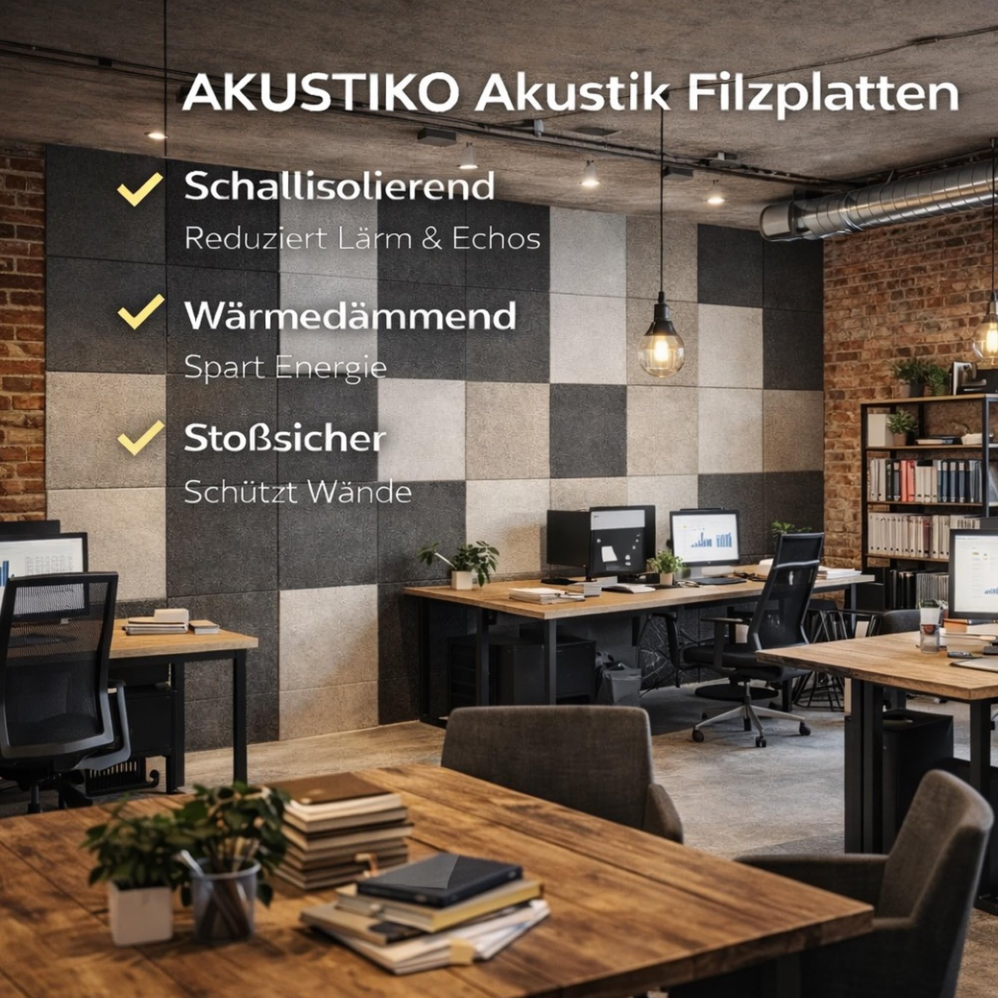 AKUSTIKO Akustikpaneele Selbstklebend 240x30cm - 4 Stück Beige Akustik Wandpaneele Schallschutz & Raumakustik Panels Filz 9mm Hexim Decken- & Wandverkleidung Decken Fläche (2.88m²)
