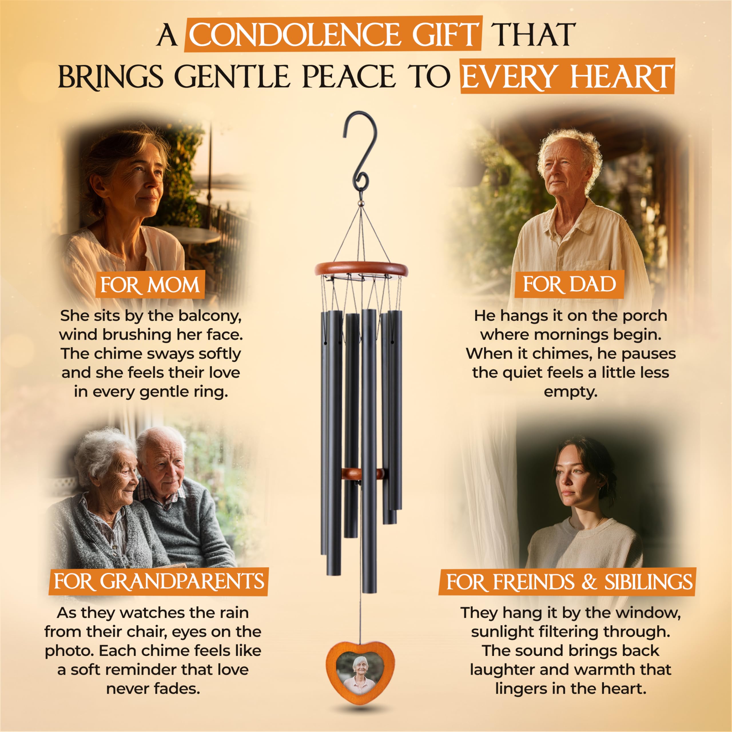 LOMBO 32 Inch Memorial Wind Chimes Outdoor, Personalized Sympathy Gifts for Loss of Loved One, Memorial Gifts for Loss of Mom, Sympathy Wind Chimes for Mother, Father, Brother, Sister 7