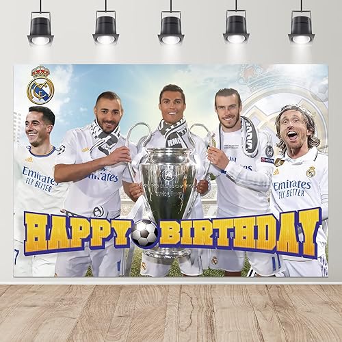 Fondo de fiesta de cumpleaños del Real Madrid CF, decoraciones de fiesta de cumpleaños del Real Madrid, fondo de fotos de fútbol Cr7, accesorios