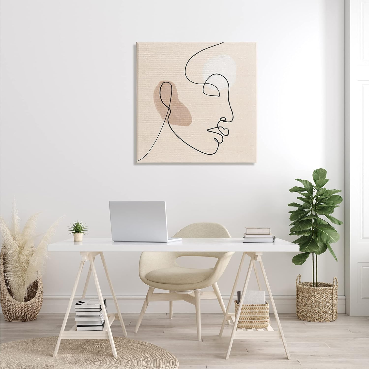 Stupell Industries Minimal Face Line Drawing Abstract Brown Tan Shapes