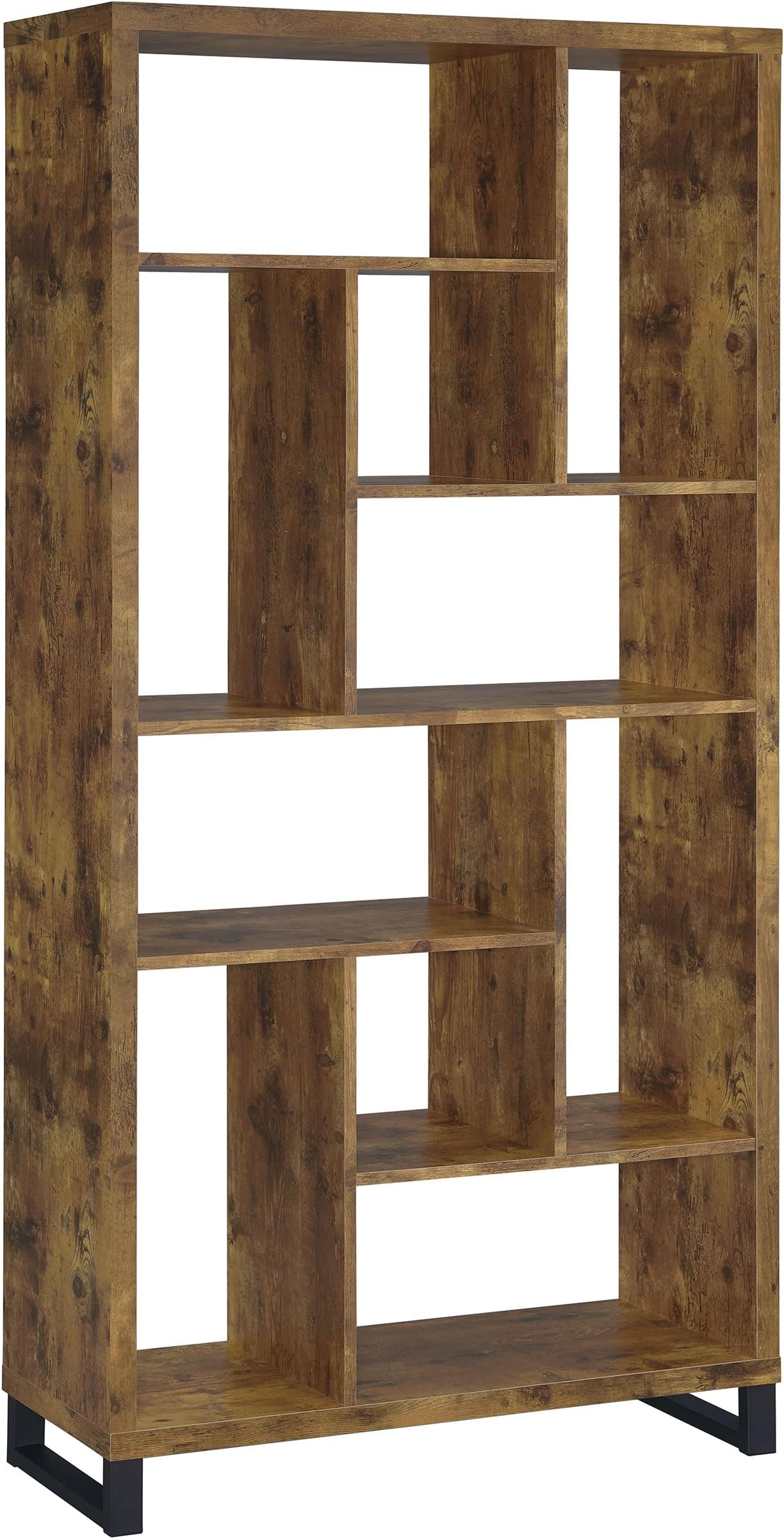 Coaster Home Furnishings - Delwin - Wood and Metal - 6-Shelf Bookshelf with 10-Storage Cubes - Farmhouse - Living Room and Home Office - 71-Inch - Rustic Nutmeg - 801236
