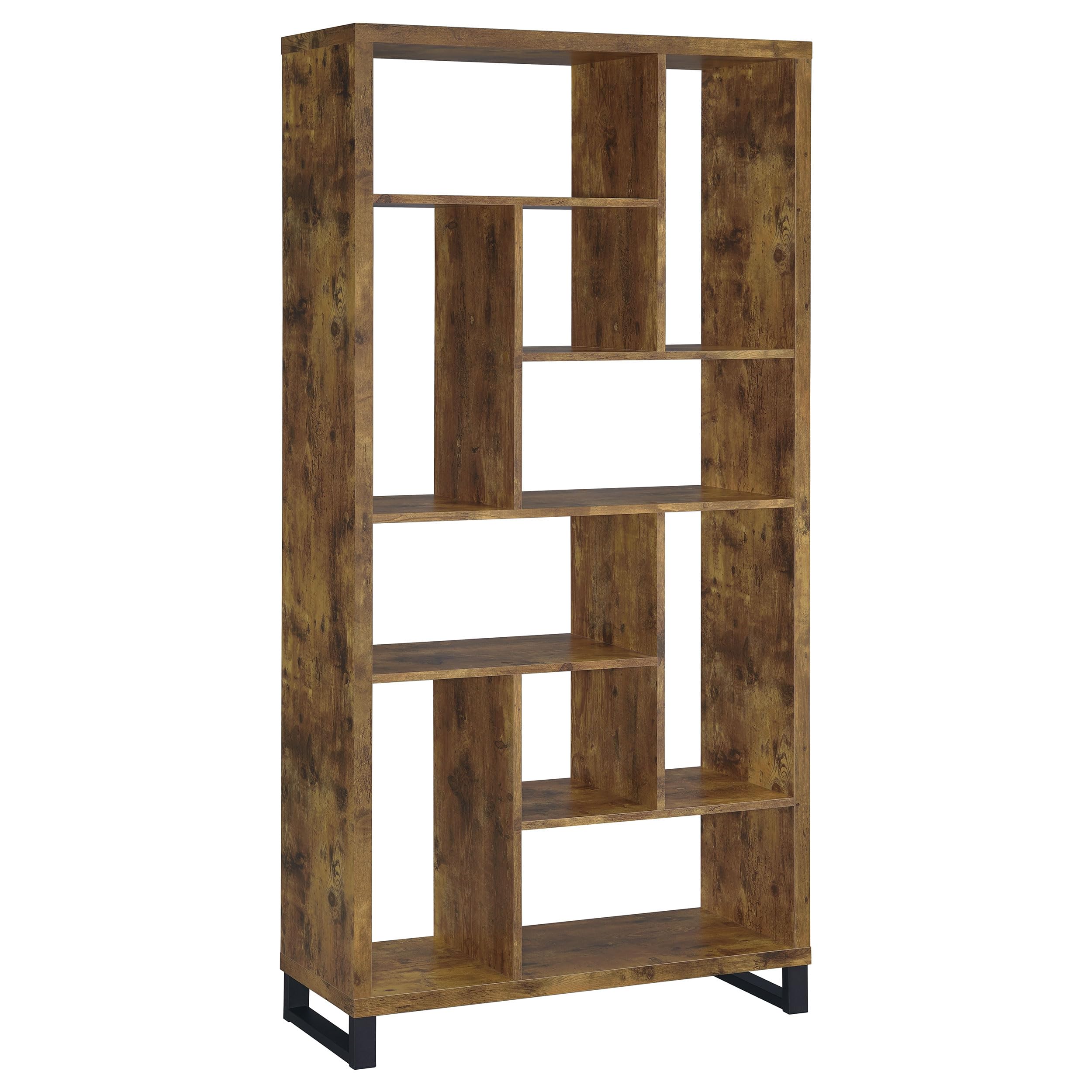 Coaster Home Furnishings - Delwin - Wood and Metal - 6-Shelf Bookshelf with 10-Storage Cubes - Farmhouse - Living Room and Home Office - 71-Inch - Rustic Nutmeg - 801236
