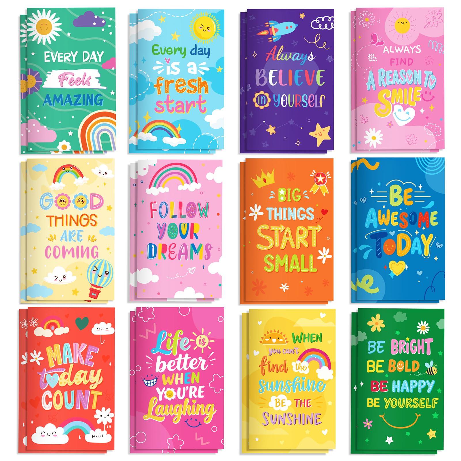 Qpout 24 Pcs Mini Motivational Notebooks Bulk,Colorful Inspirational Small Pocket Notepads,End of Term Gifts for Students from Teachers Classroom Rewards Party Favors