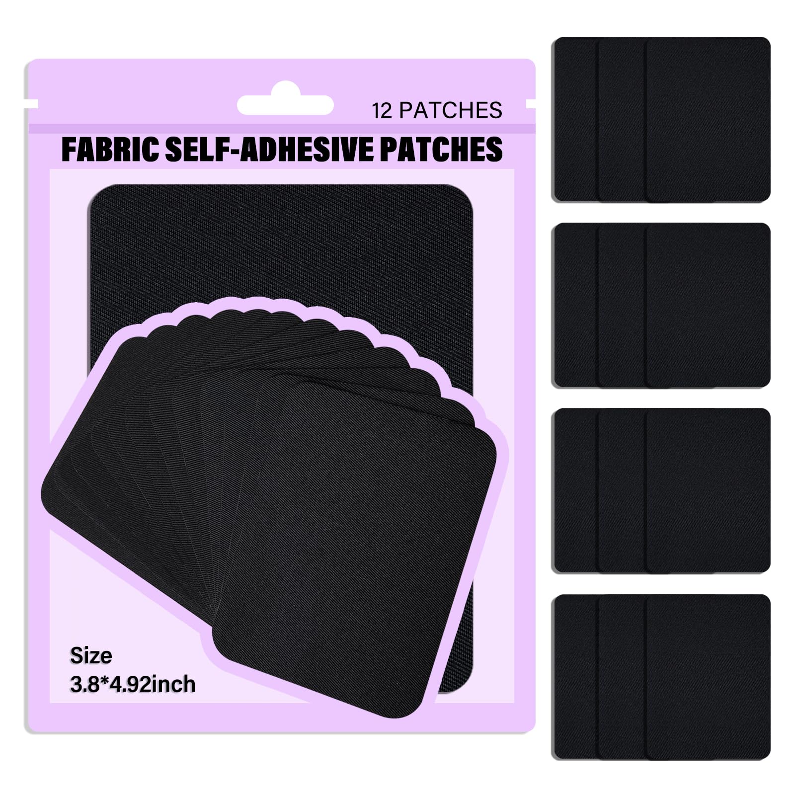 Premium Quality Fabric Self Adhesive Patches Inside & Outside Durable black Repair Decorating Kit 12 Pieces Size 3.8