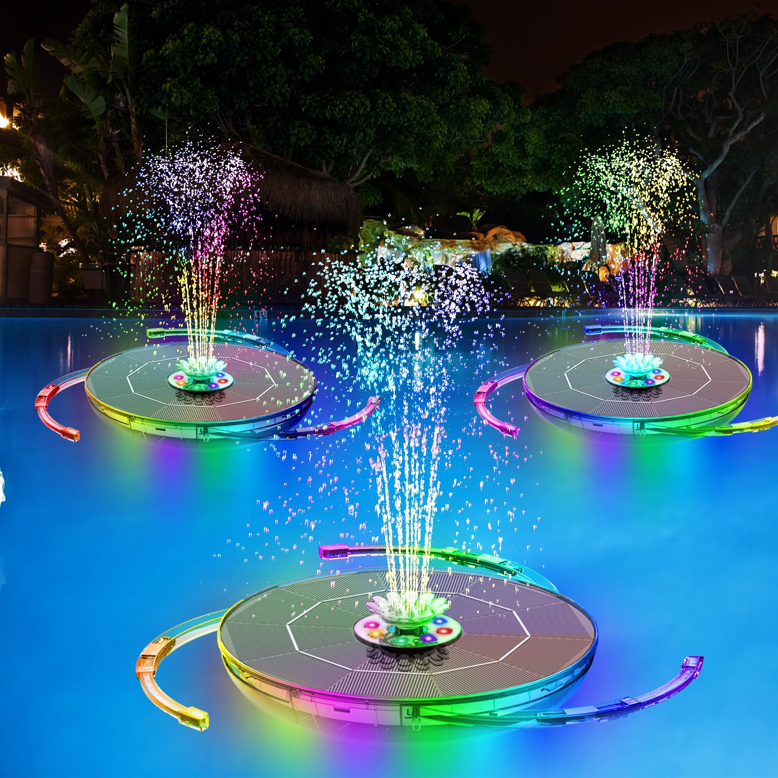 AISITIN 6,5W LED Solar Springbrunnen mit Verstellbare Stützstange, Buntes Solar Teichpumpe Eingebauter Batterie mit Doppelseitig LED Runden Solarbrunnen für Vogelbad,Gartenteich,DIY Wasserspiel,Teich