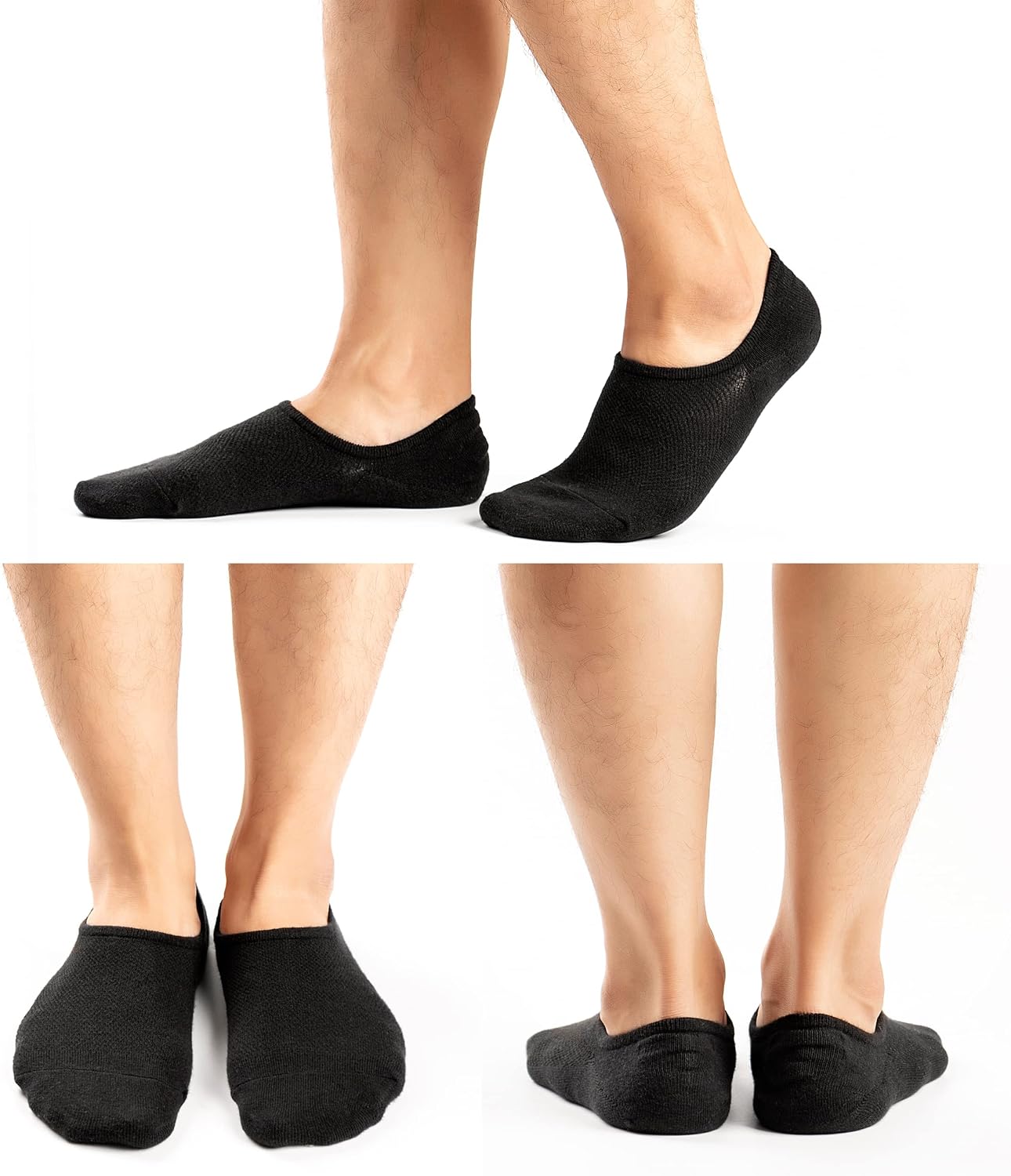 Mottee&Zconia No Show Ankle Low Cut Socks for Mens Basic Black Mesh Top Non slide Cotton Socks 6pack size8-11