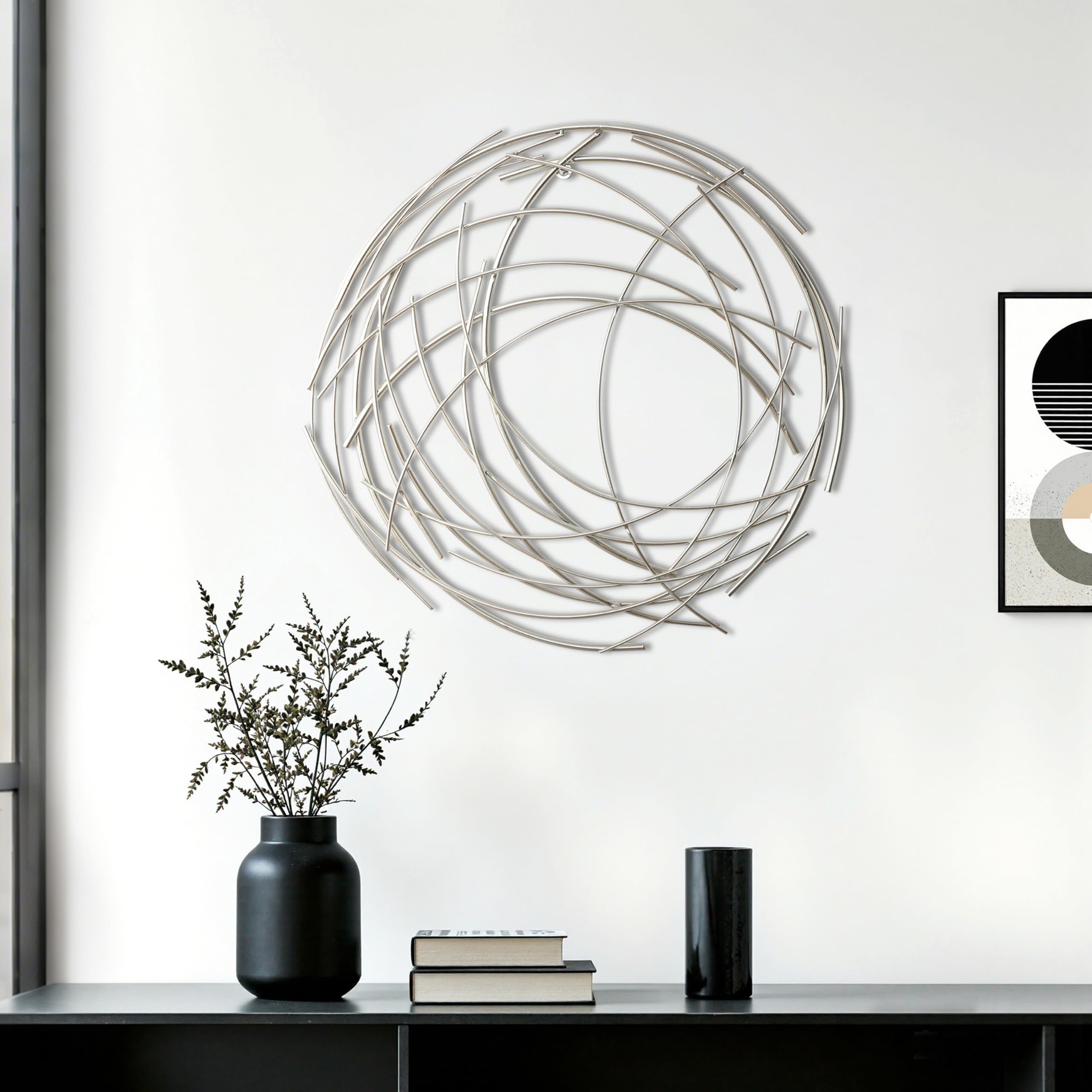 Hometopia Metall Wanddeko Silber 49,5 cm Moderne Runde Wandkunst aus Metall