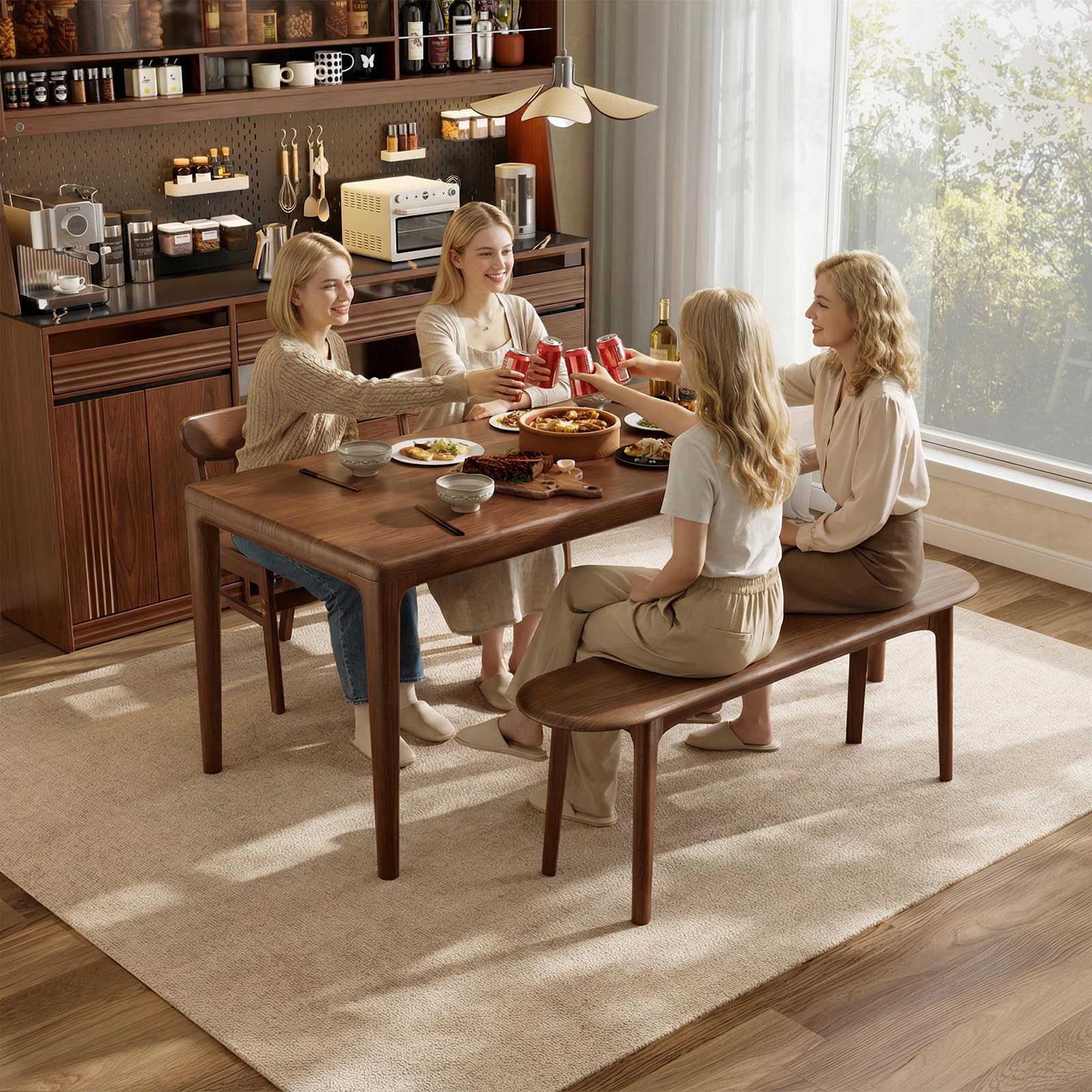DONGMUWUEJEE 100% Solid Wood Dining Bench, Dining Table Bench for End of Bed with Rounded Corners, Entryway Benches for Outdoor, Bedroom and Plant Stand (Walnut, 39.4" D x 11.8" W x 19.7" H)
