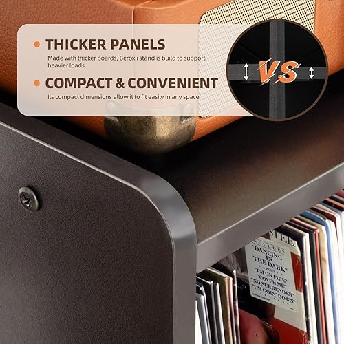 Miniatura 9 de Mesa para tocadiscos, soporte para tocadiscos de mediados de siglo con almacenamiento para vinilos con capacidad para más de 150 álbumes, gabinete