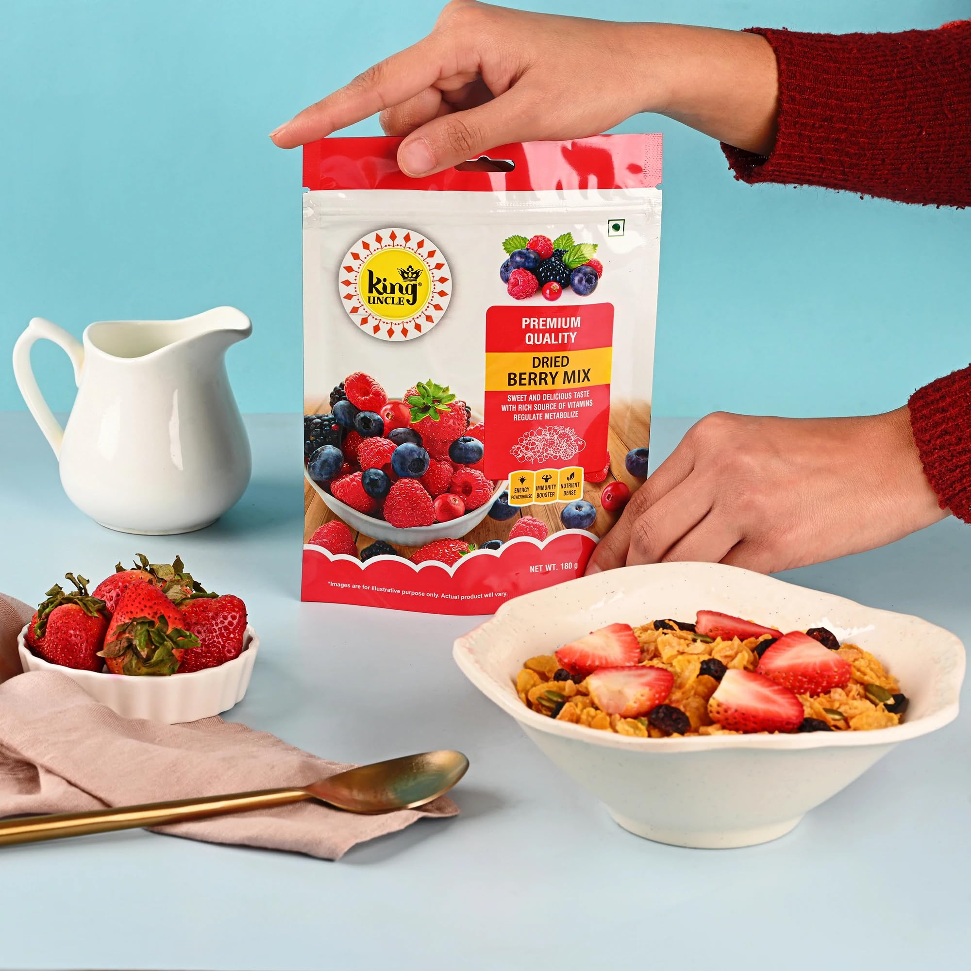 King Uncle Premium Dried Berries Mix 180g | Cranberry, Blueberry, Strawberry, Red Cherry & Black Raisins | No Added Sugar | Antioxidant Rich | Good Source of Fibre | Healthy Snack | Gourmet Dry Fruits Trail Mix | Ready-to-Eat Superfood-image-21