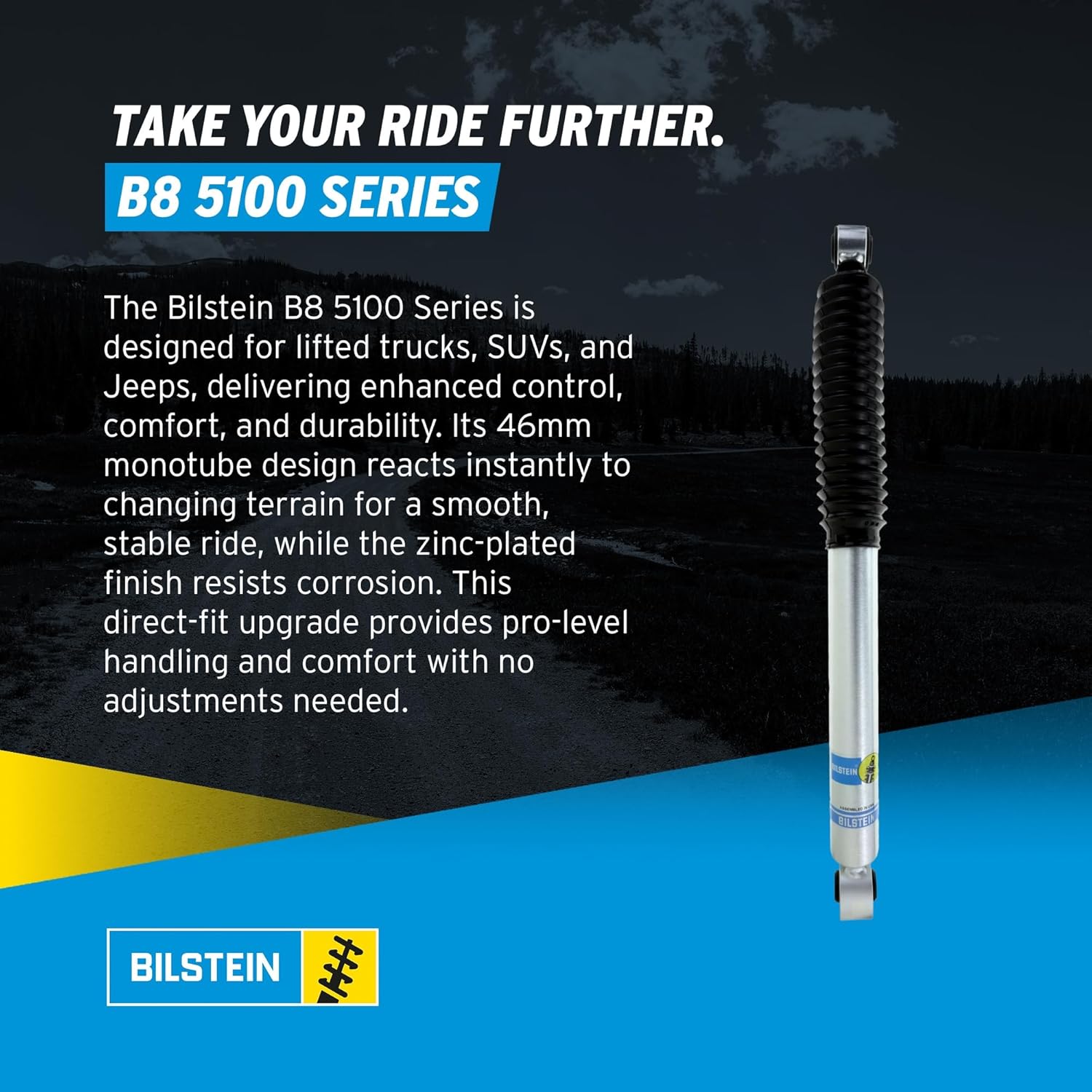 Bilstein Pair of Rear B8 5100 Series Shocks Compatible with 1999-2004 Silverado/Sierra 2500/3500 w/o Quadrasteer with 0-1" Rear Lift | Easy Installation