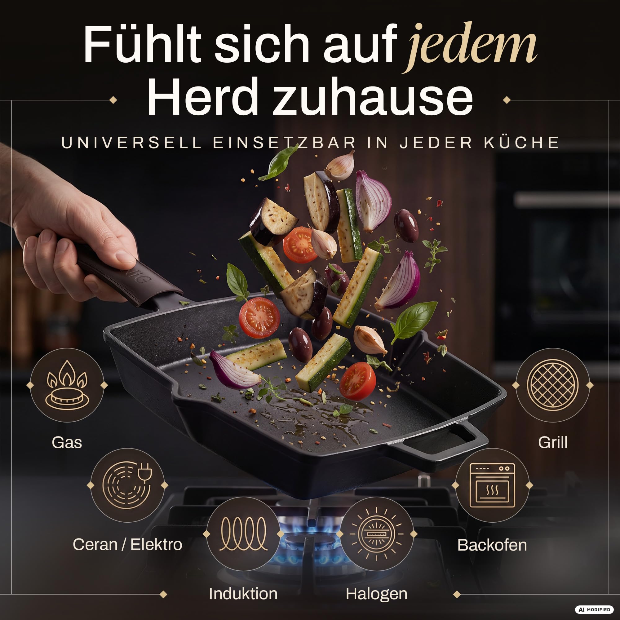 Gusseisenpfanne emailliert [26cm] Induktion - Cast Iron Pan - Inkl. Schaber