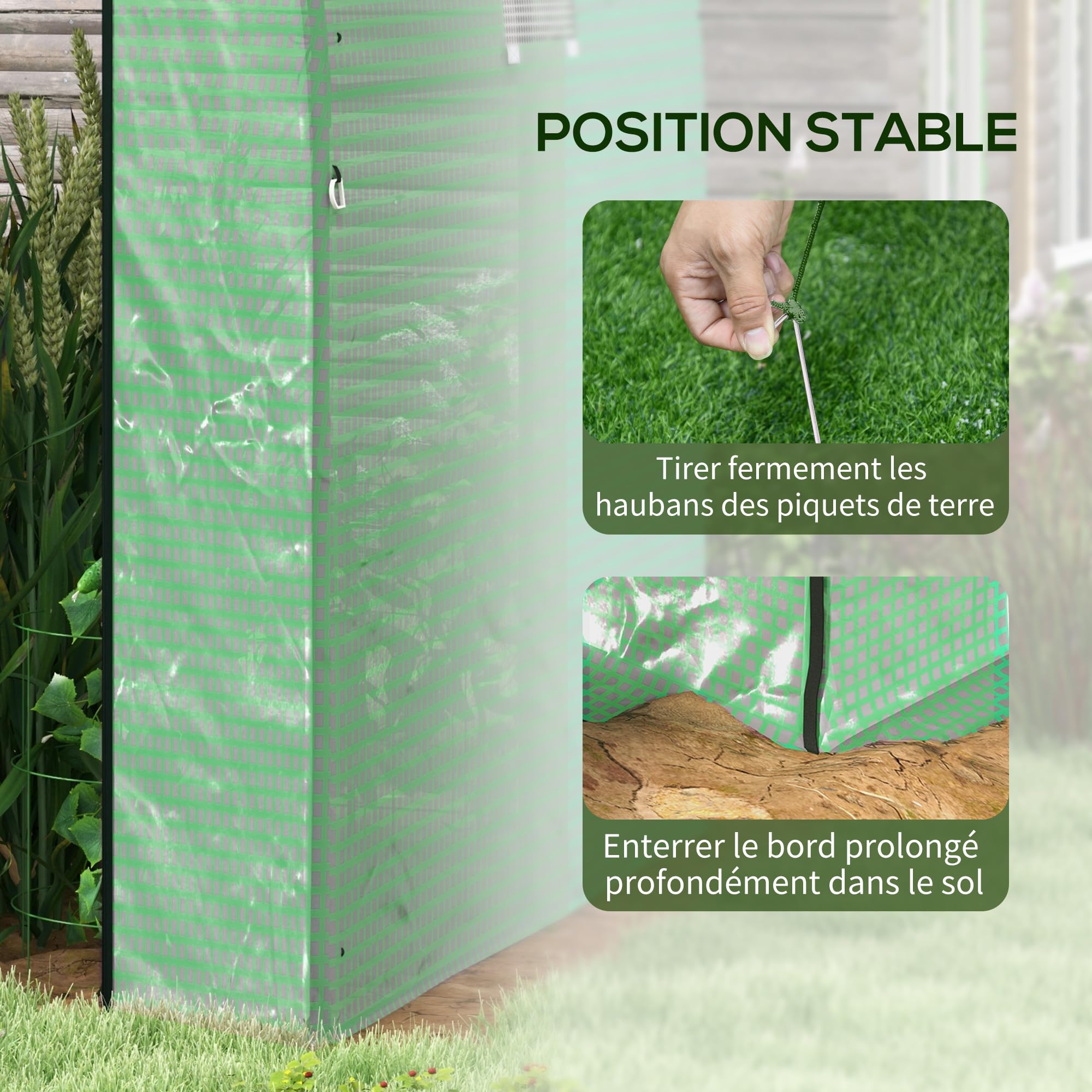 Outsunny Serre de Jardin Serre Tunnel de Jardin 3,24m² PE Haute densité 135 g/m², avec 2 Portes zippées enroulables 2 fenêtres en Maille, pour Toutes Saisons, 180 x 180 x 200 cm, Vert