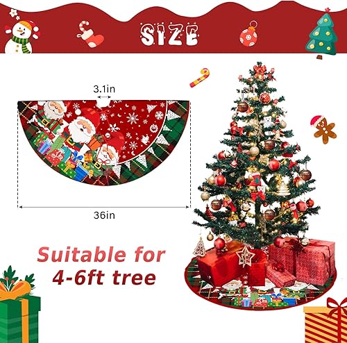 Miniatura 2 de Falda de árbol de Navidad de 36 pulgadas, Papá Noel grande a cuadros rojos, decoración de Navidad para árbol, tapete de árbol de Navidad para