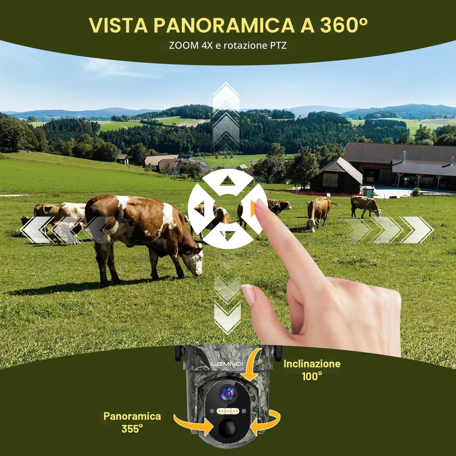 Fotocamera da Caccia 4G con SIM Preinstallato, Fototrappola Solare 2K, Visione Notturna a Colori, Rilevamento PIR, IP66