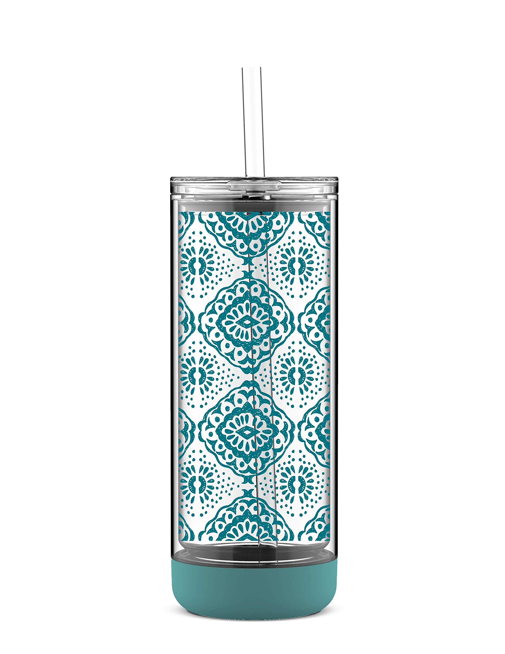 Peak Double Wall Insulated Plastic Tumbler with Straw, 22 oz, Antigua Morocco