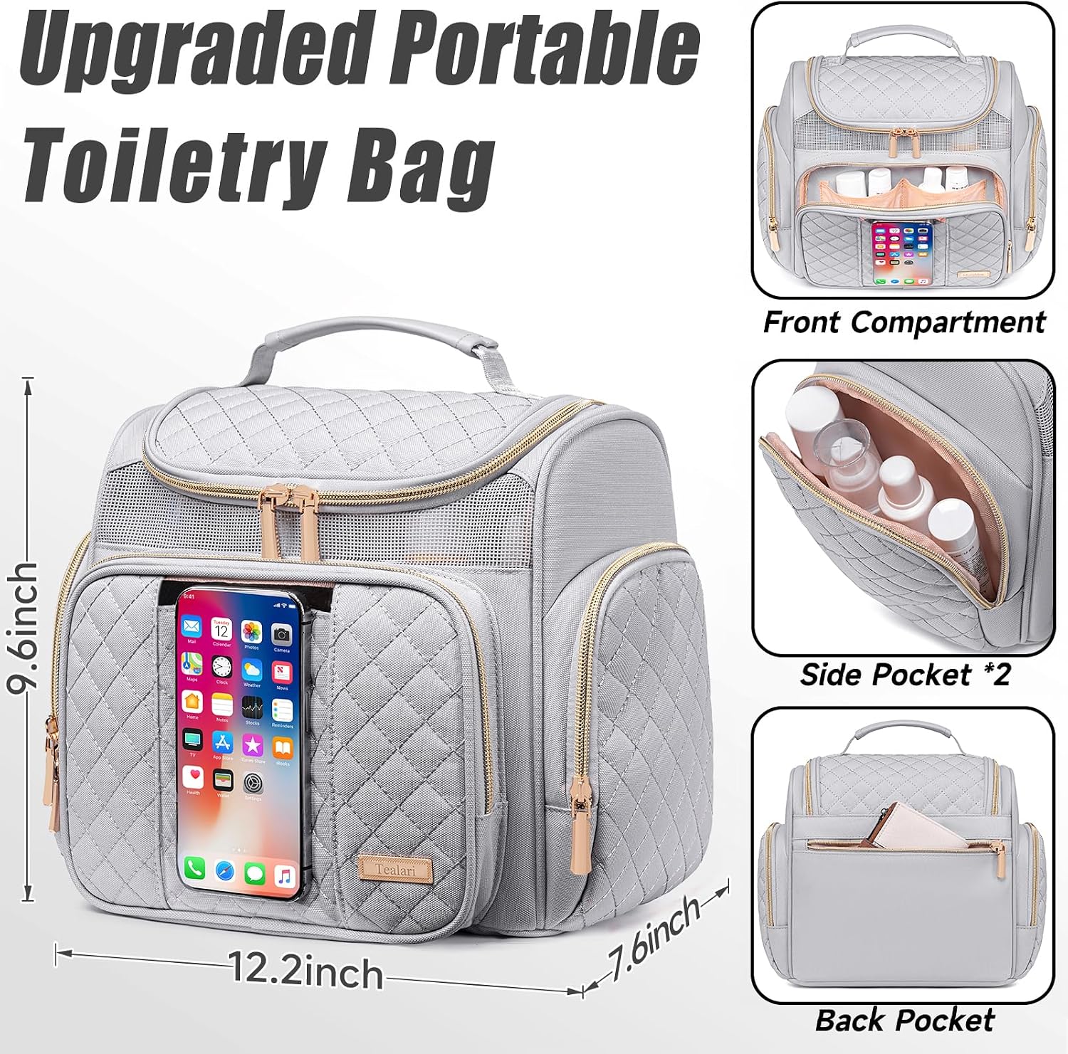 Tealari Large Toiletry Bag for Women Men,Bathroom Bag,Water Resistant Shower Bag,Makeup Bag,Portable Shower Caddy for College Dorm,Hanging Travel Toiletry Bag with Transparent Waterproof Phone Pocket image 4
