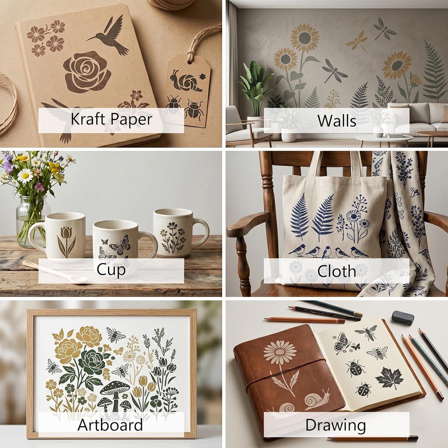 105 Pcs Stencils for Painting Reusable Texture Stencils Floral Stencil Leaf Tree Templates for Painting Wood Canvas Furniture Scrapbooking DIY