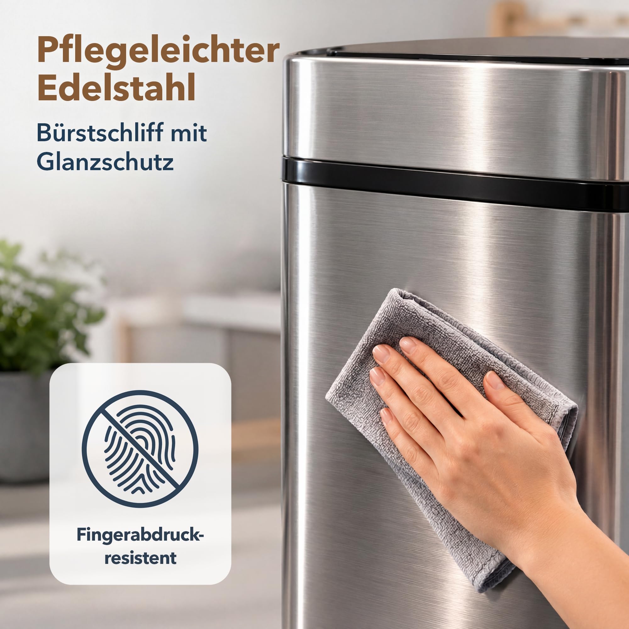 ledscom.de SORTA Sensor Mülleimer 72L, 3-Fächer Mülltrennsystem | Edelstahl, 3 Kammern: 47 L + 2×12,5 L, berührungslos, 5 Sek.-Auto-Close, herausnehmbare Inneneimer, 42 × 31,5 × 82,5 cm