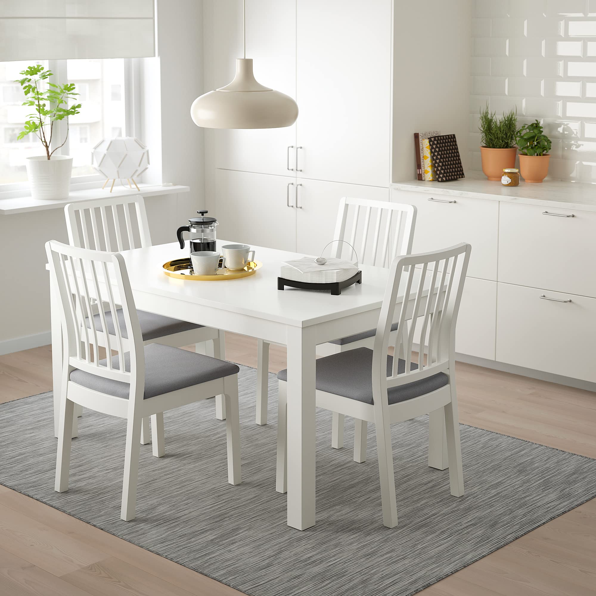 IKEA EKEDALEN/LANEBERG Table and 4 chairs, 130/190x80cm, white
