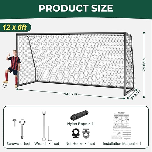 Miniatura 6 de MOPHOTO Soccer Goal, 6X4/8x6/10x6.5/12x6/16x7/18.5x6.5/21x7/24x8ft Soccer Goals for Backyard, Full Size Soccer Goal for Teens & Adults Training