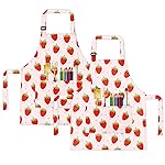 BeeGreen Kids Aprons 2 Pack Strawberries with Adjustable Strap & Front Pockets Toddler Aprons for Girls & Boys Artist Smocks for Cooking Painting Baking Kitchen Washable