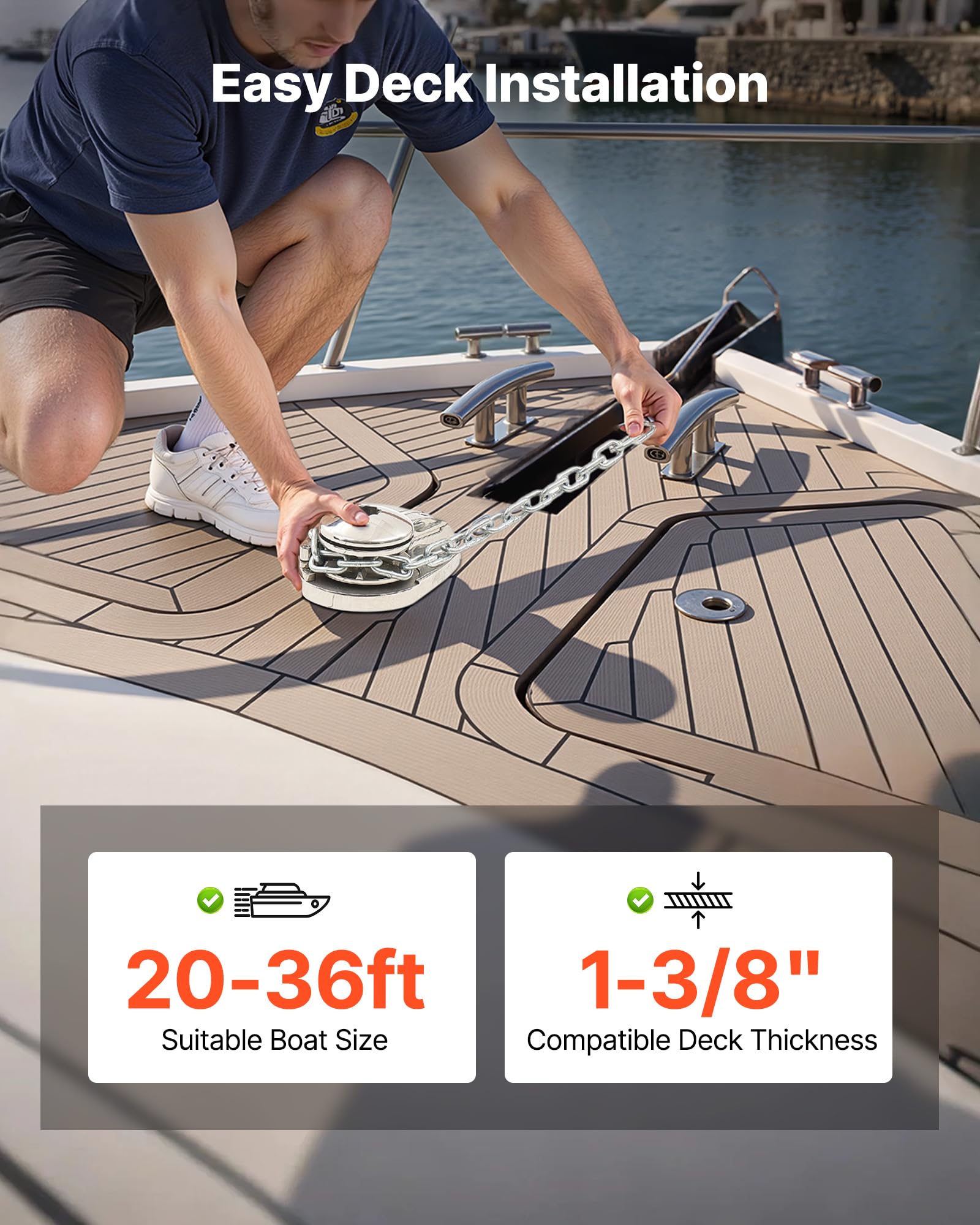 VEVOR Elektrische Ankerwinde, 12V DC 600W, Ankersysteme passend für 1/4-Zoll-Ankerkette oder 9/16- bis 5/8-Zoll Nylonseil, Max. Zugkraft 320kg, Konstruktion aus Edelstahl 316, für Boote von 6–11m