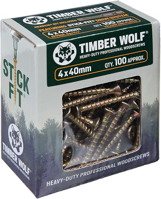 Timber Wolf TW40040 Woodscrews - 4.0 x 40mm - Box of 100, Zinc & Yellow (Gold)