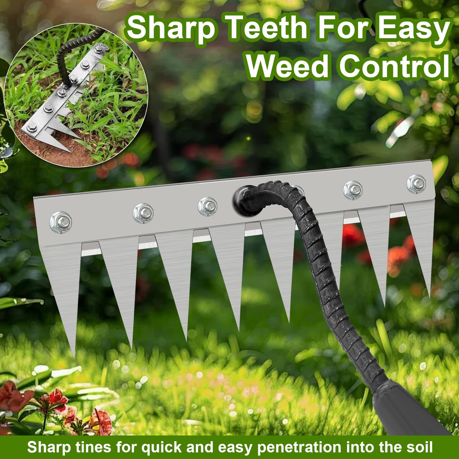 8 Denti Rastrello Per Diserbo,Rastrello Multifunzione Elimina Erbacce,Rastrello Da Giardino In Acciaio Al Carbonio,Sarchiatore per Erbacce Manuale per prato,cortile e fattoria(senza bastone)senza