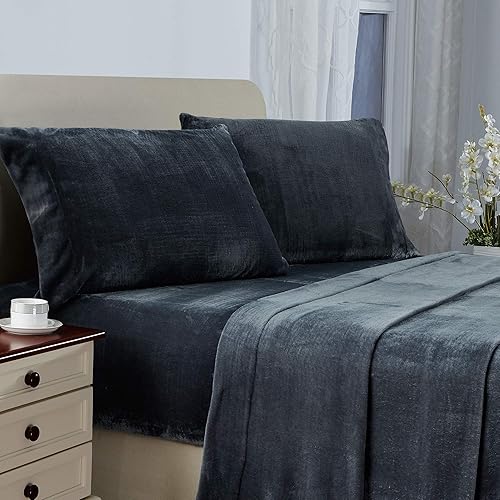 Juego de sábanas de microforro polar, juego de sábanas de forro polar matrimonial de 4 piezas, incluye sábana encimera, fundas de almohada y sábana