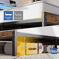 Vista 5 de Base de cama tamaño Queen con cabecera de estantes de almacenamiento de 2 niveles, cama de plataforma con estación de carga, luces LED, no necesita