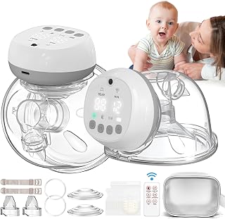 Hands Free Breast Pump Wearable Breast Pump 12 Levels 3 Modes Double Portable Electric Breast Pump w/Remote Control,140°Soft Silicone,LCD,1200mAh Battery,Low Noise Leak-Proof Painless Breastfeeding