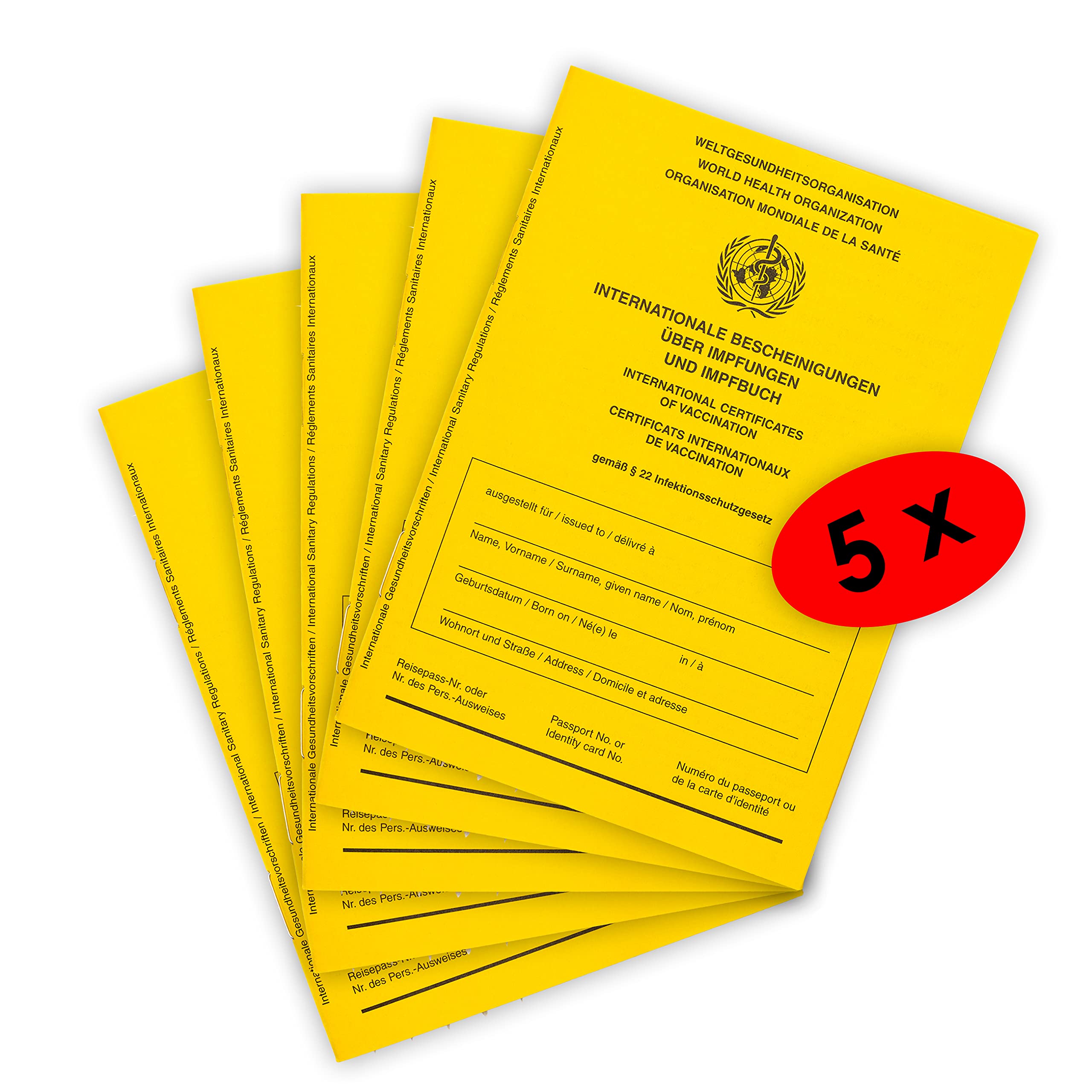 WEIDEBACH® Impfpass Standard, Version 2021 mit Extraseite für aktuelle Schutzimpfungen, inkl. Impfkompass, Impfausweis, Impfbuch, internationaler Impfpass f. Erwachsene und Kinder,u-Heft (5 Stück)
