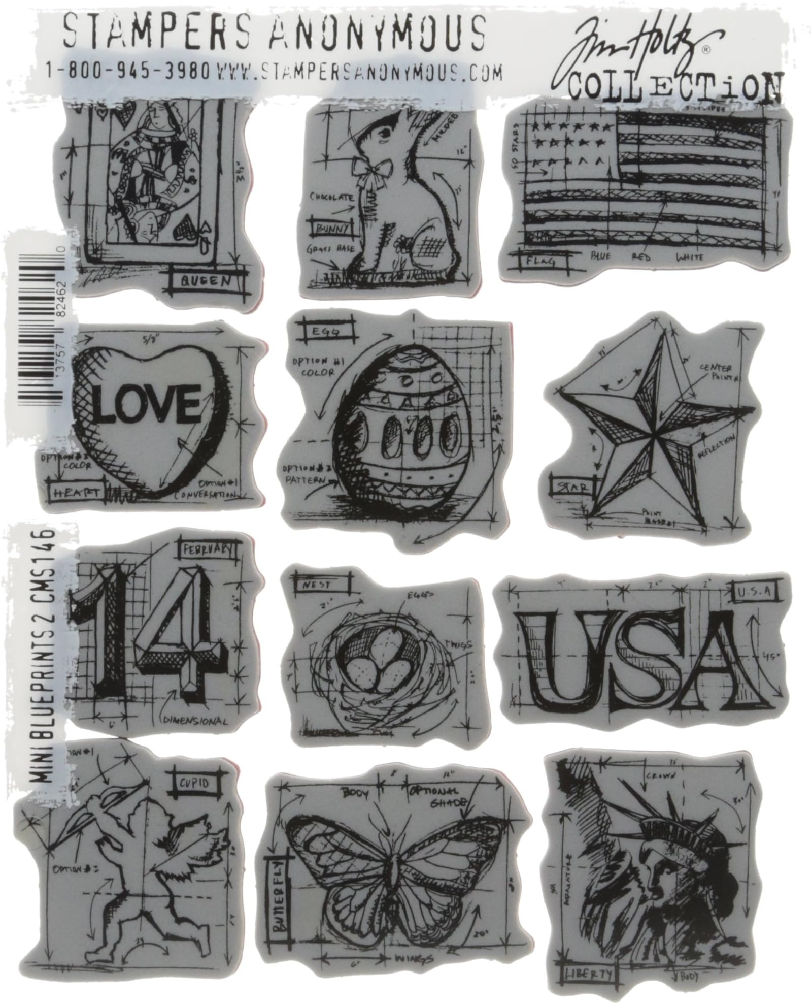 Stampers Anonymous Tim Holtz Cling Rubber Stempel Set 7 x 8.5 inch, Mini Classics, OSFA
