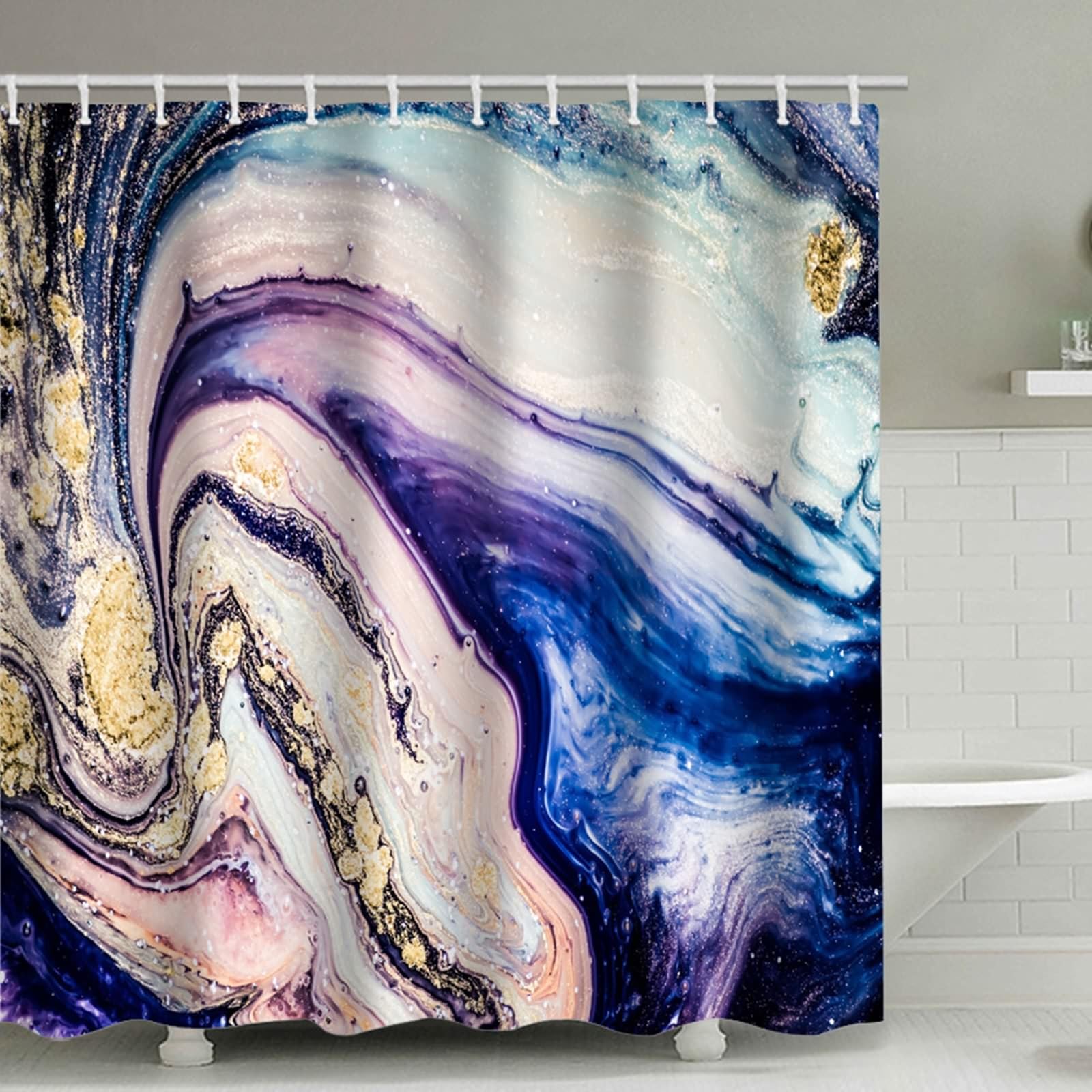 Rideau de douche imprimé marbre multicolore grand format pour baignoire