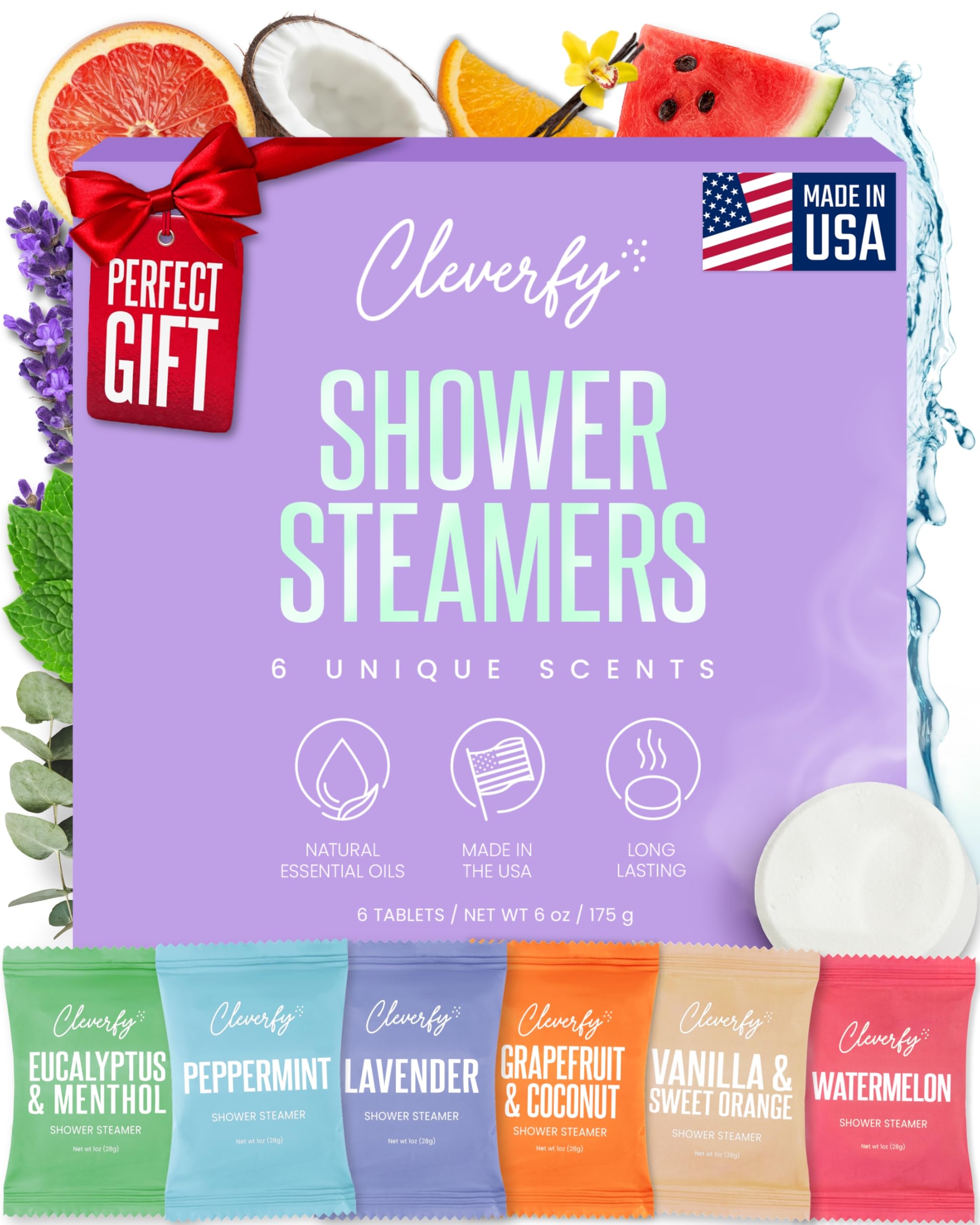 Cleverfy Shower Bombs Aromatherapy - Gift Set of [6] Shower Steamers - With Essential Oils For Home Spa. Shower Melts a.k.a. Vaporizing Shower Tablets are Perfect for Sinus Relief