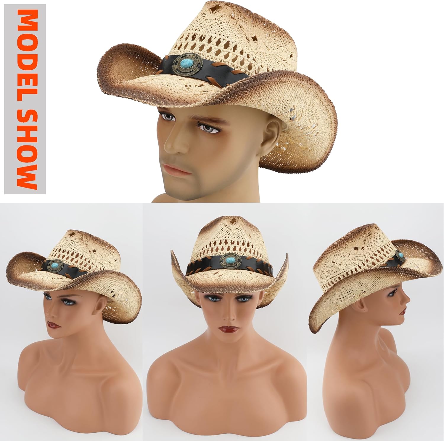 Men Women Cowgirl Straw Western Cowboy Hat - Image 6