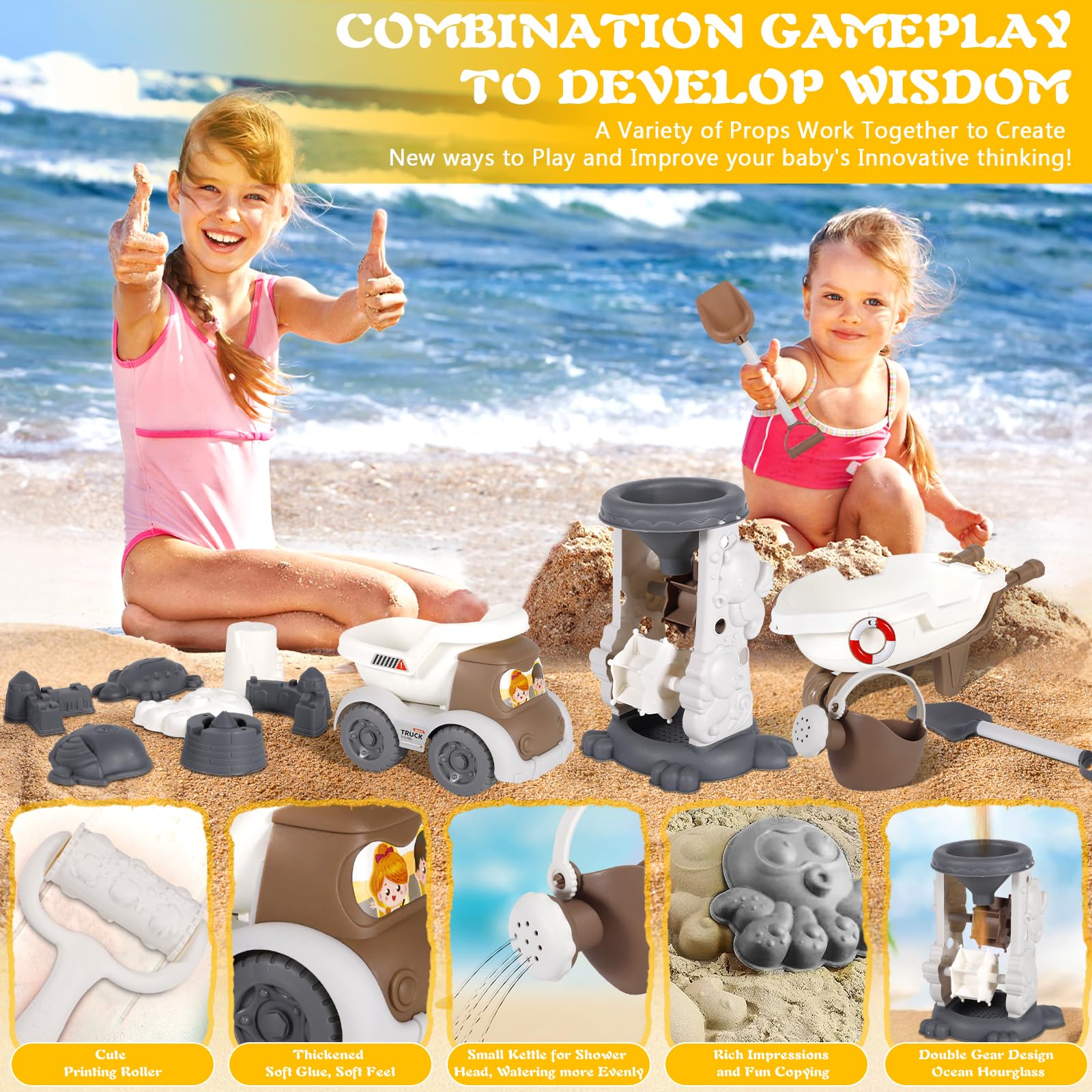 ZLPBAO Giochi Spiaggia, 30 Pezzi Giocattoli da Spiaggia per Bambini, Rete Spiaggia di Sabbia Giocattoli Set Giochi Estivi Sabbia per Bambini, Formine Giocattoli di Sabbia, Giochi Mare Ragazzi Ragazze