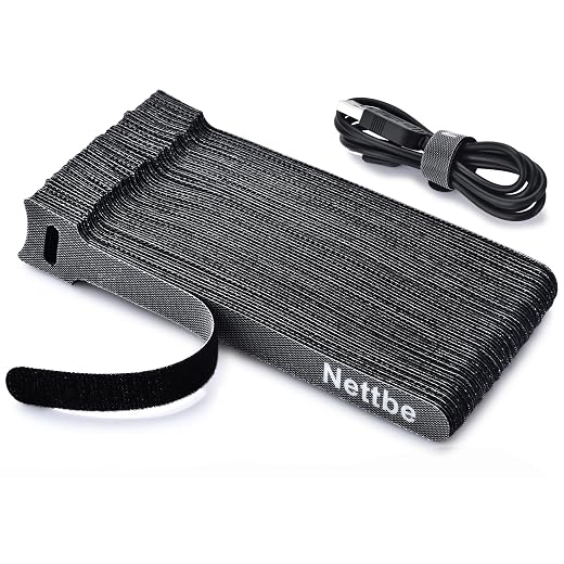 Nettbe 60 PCS 6 Inches Reusable Cable Ties, Adjustable Cord Straps Wire Organizer Cord Wrap and Hook Loop Cable Management