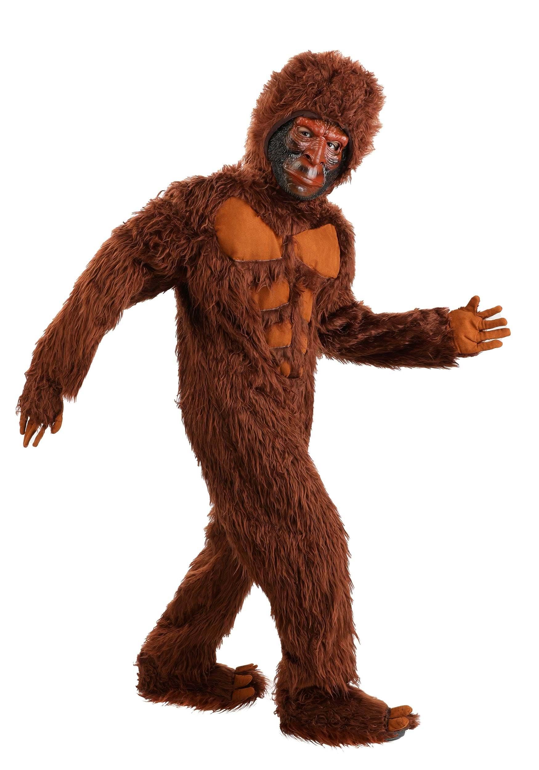 Kids Bigfoot Costume, Children Sized Sasquatch Costume with Mask and Gloves, Furry Woodland Cryptid, Forest Ape