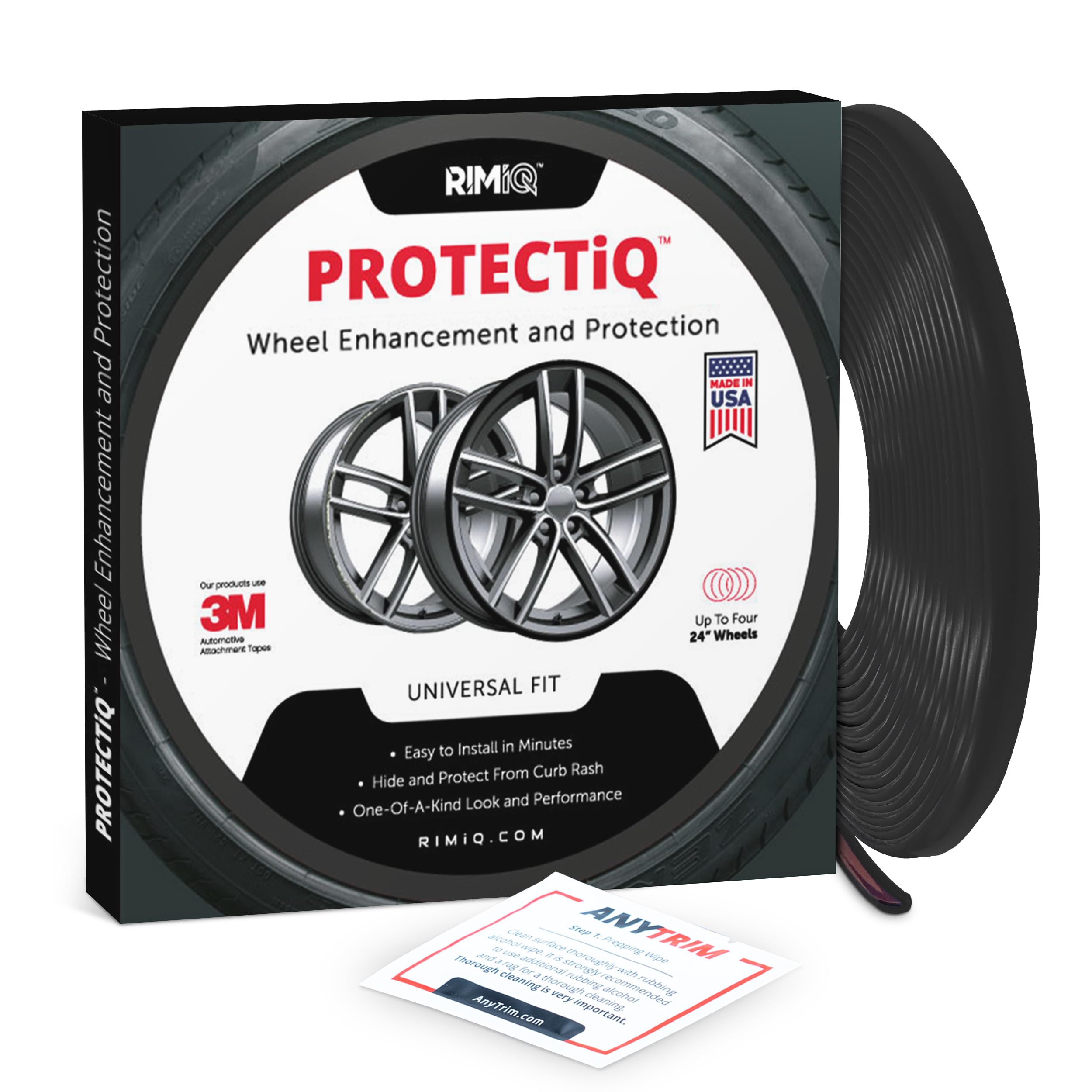 RIMiQ PROTECTiQ Universal Wheel Protection - 1/4" Trim Easy to Apply with Automotive 3M Tape. 6 Colors Made in USA - Fits Up to 24" Rims - Including
