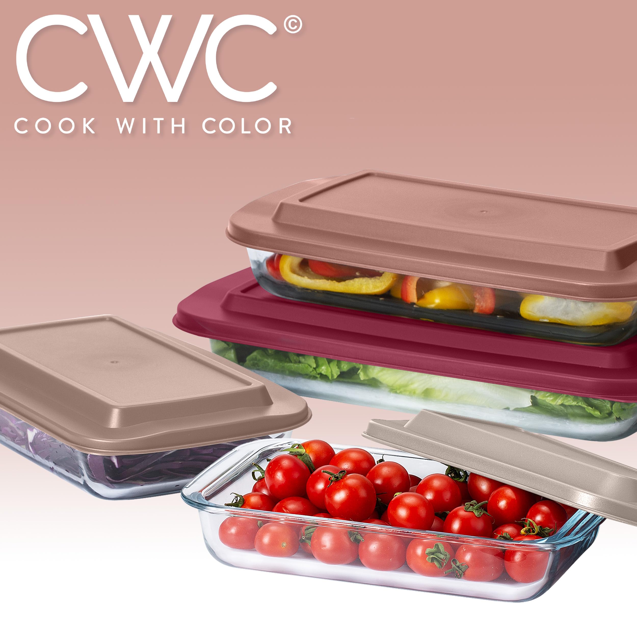 COOK WITH COLOR Glas-Backformen-Set mit Deckel, tiefe Auflaufform, Lebensmittelbehälter, ofen-, gefrier- und mikrowellengeeignet, transparenter Behälter, 8-teilig