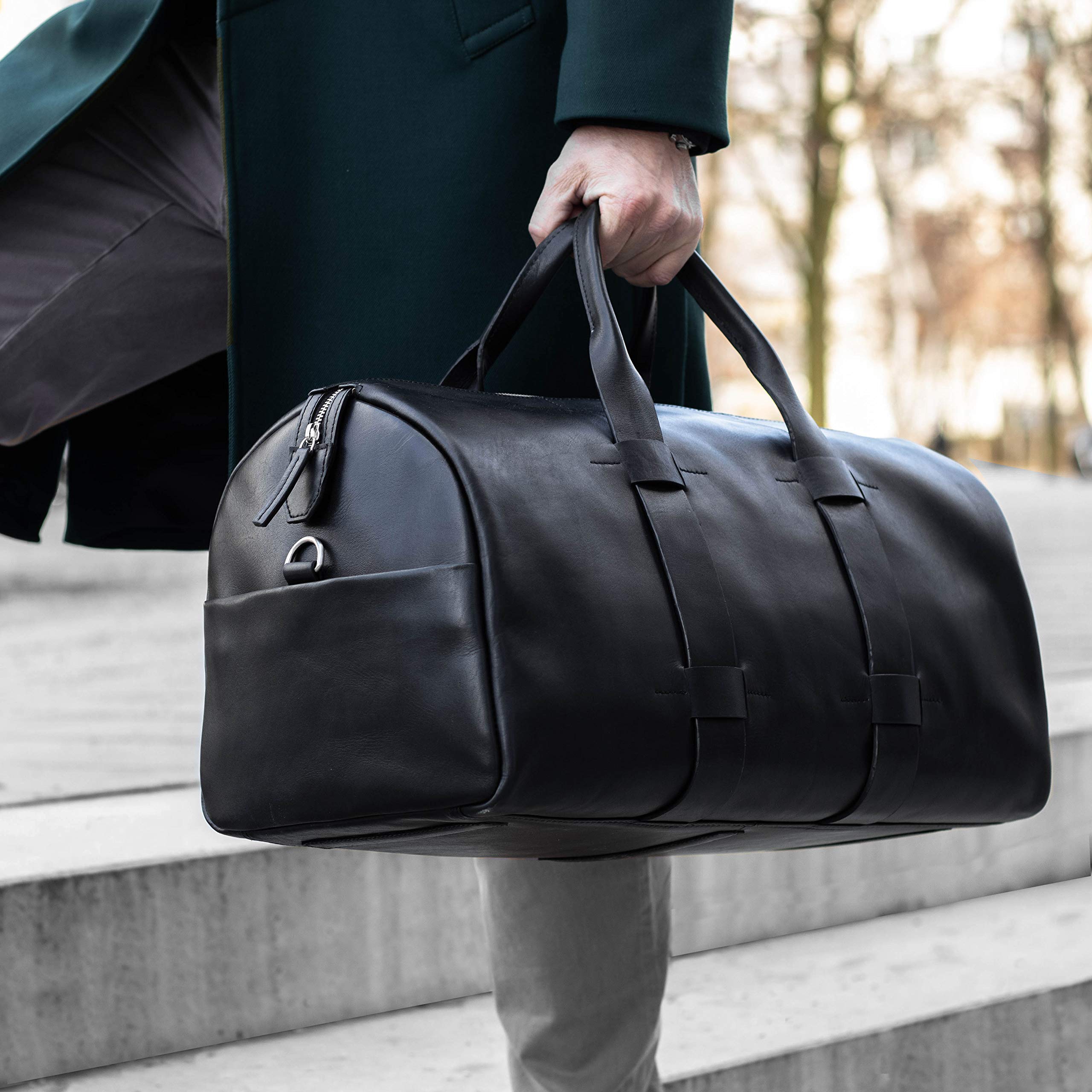 borsa da viaggio vera pelle TROY grande borsa da weekend borsone per sport uomo donna nero prodotto artigianale